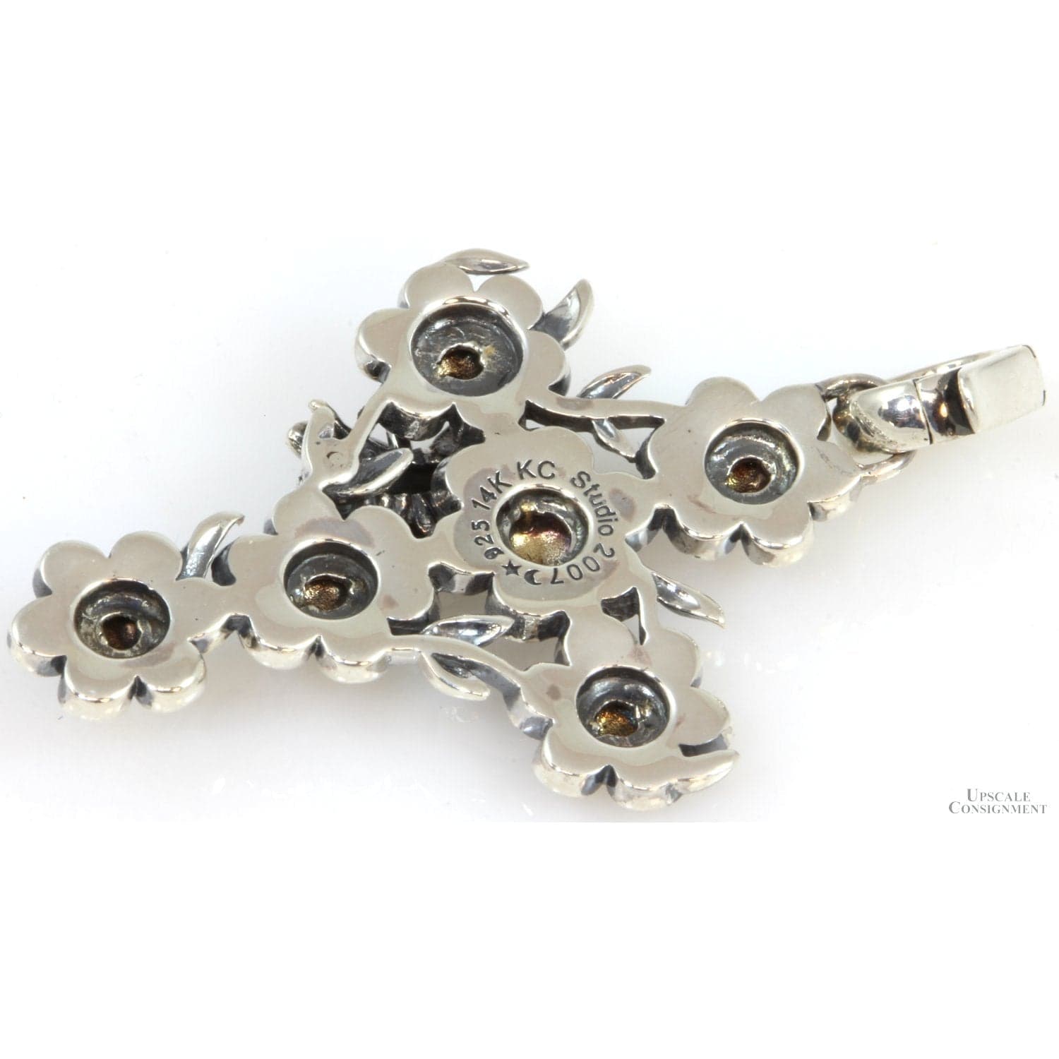 Sterling Silver/14K Gold Daisy & Bee Cross Enhancer Pendant - 2" - Thumbnail 4