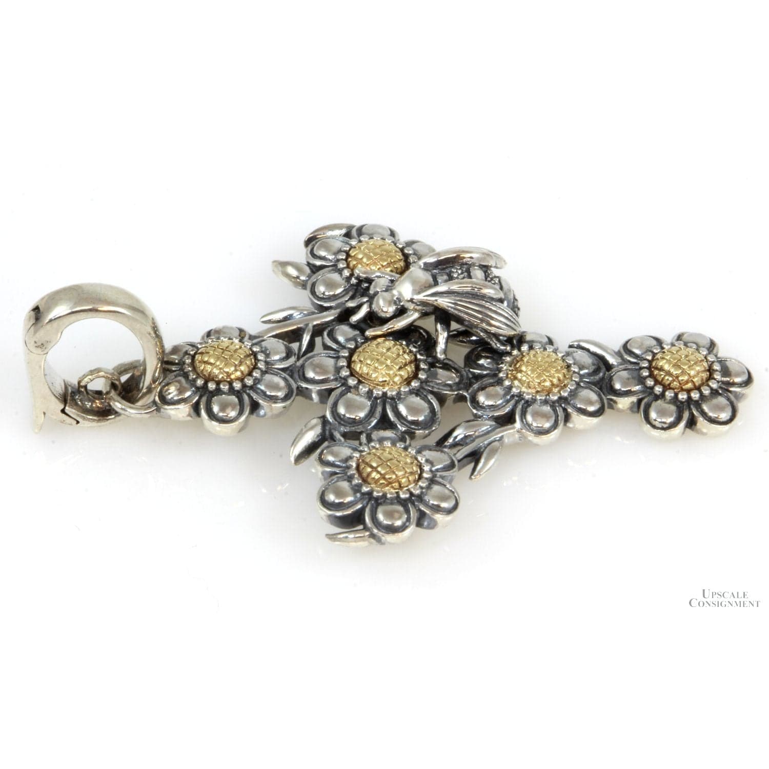 Sterling Silver/14K Gold Daisy & Bee Cross Enhancer Pendant - 2" - Thumbnail 3