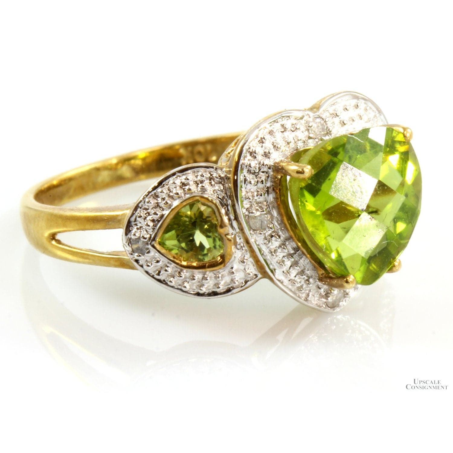 2.90ctw Heart Shape Peridot & Diamond 10K Gold Ring - Size 7 - Thumbnail 2