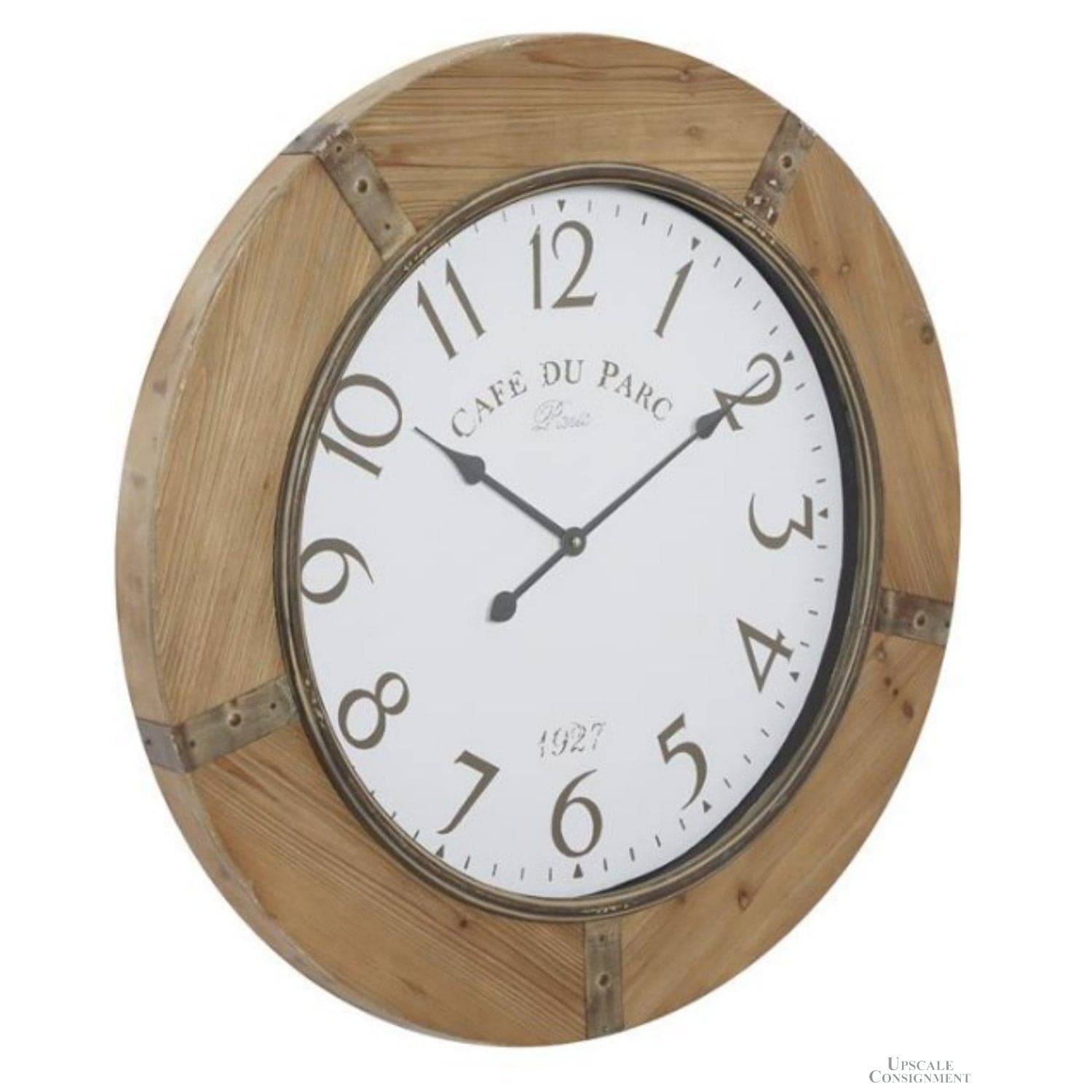 32" BROWN RUSTIC WOOD WALL CLOCK - CAFE DU PARC - Thumbnail 2