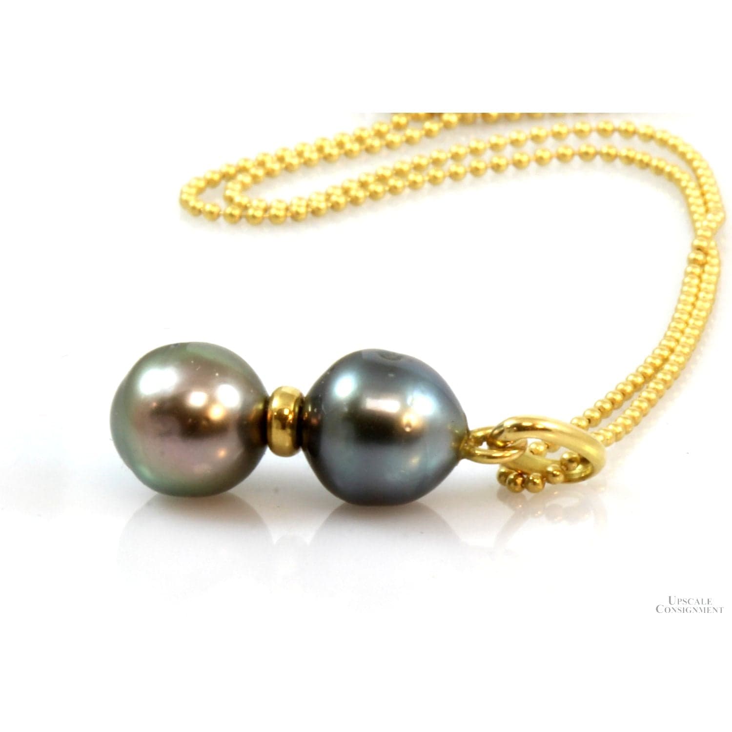 18K Gold Toi et Moi Tahitian Pearl Pendant & 16" Chain - 16 in - Thumbnail 2