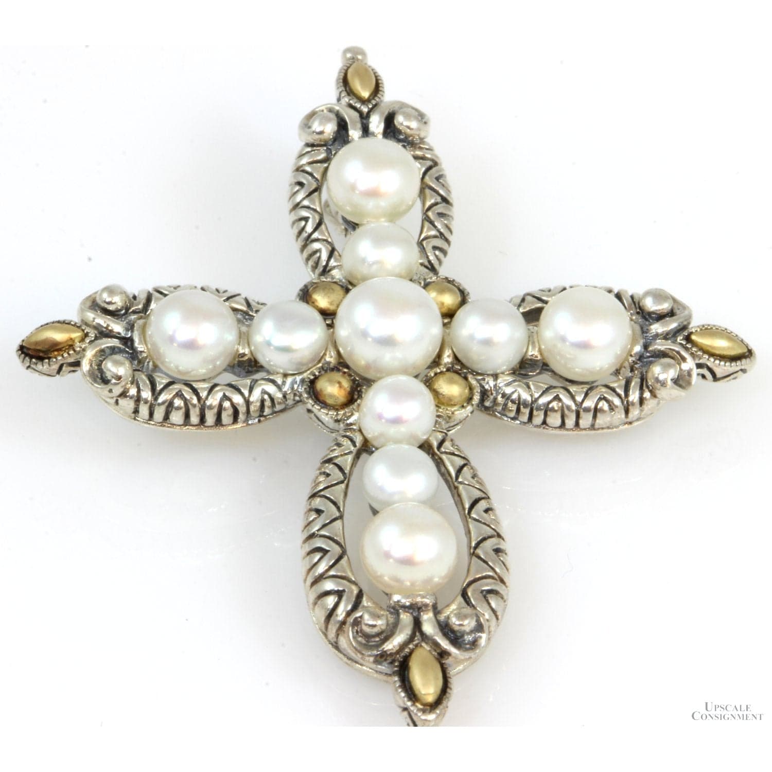 Bixby Sterling Silver & 18K Gold Pearl Cross Enhancer Pendant - 1-7/8" - Image 1