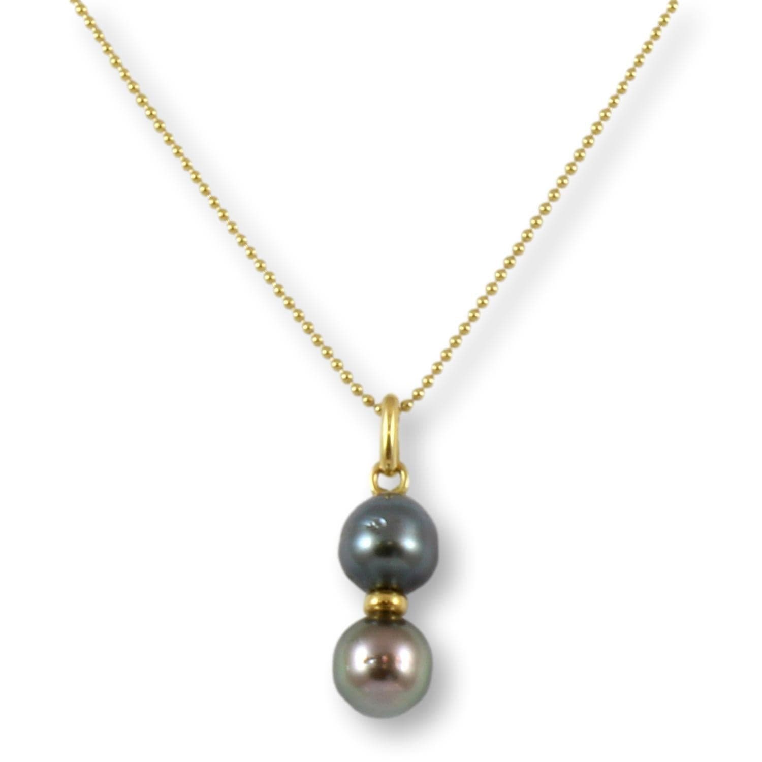 18K Gold Toi et Moi Tahitian Pearl Pendant & 16" Chain - 16 in - Image 1