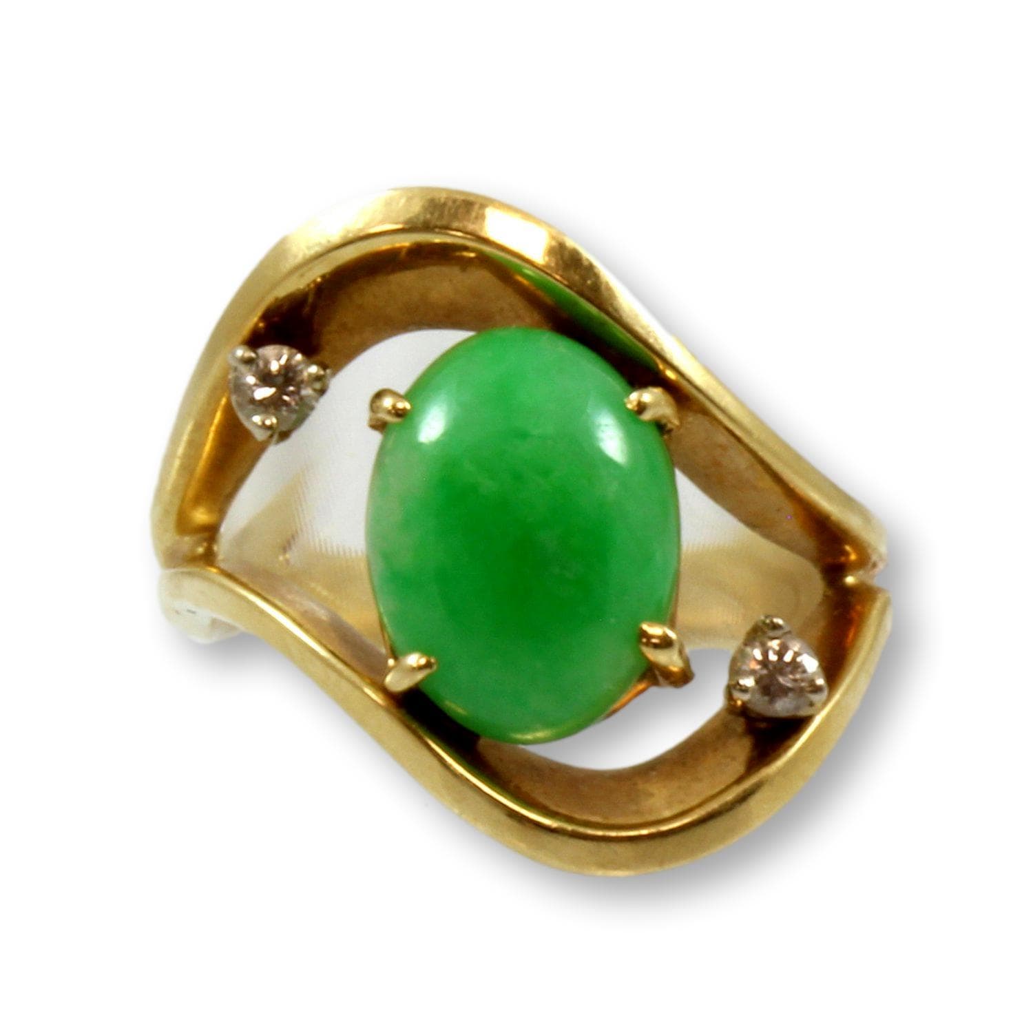 2.66ct Green Jadeite Jade & .12ctw Diamond 14K Gold Ring - Size 7.75 - Image 1