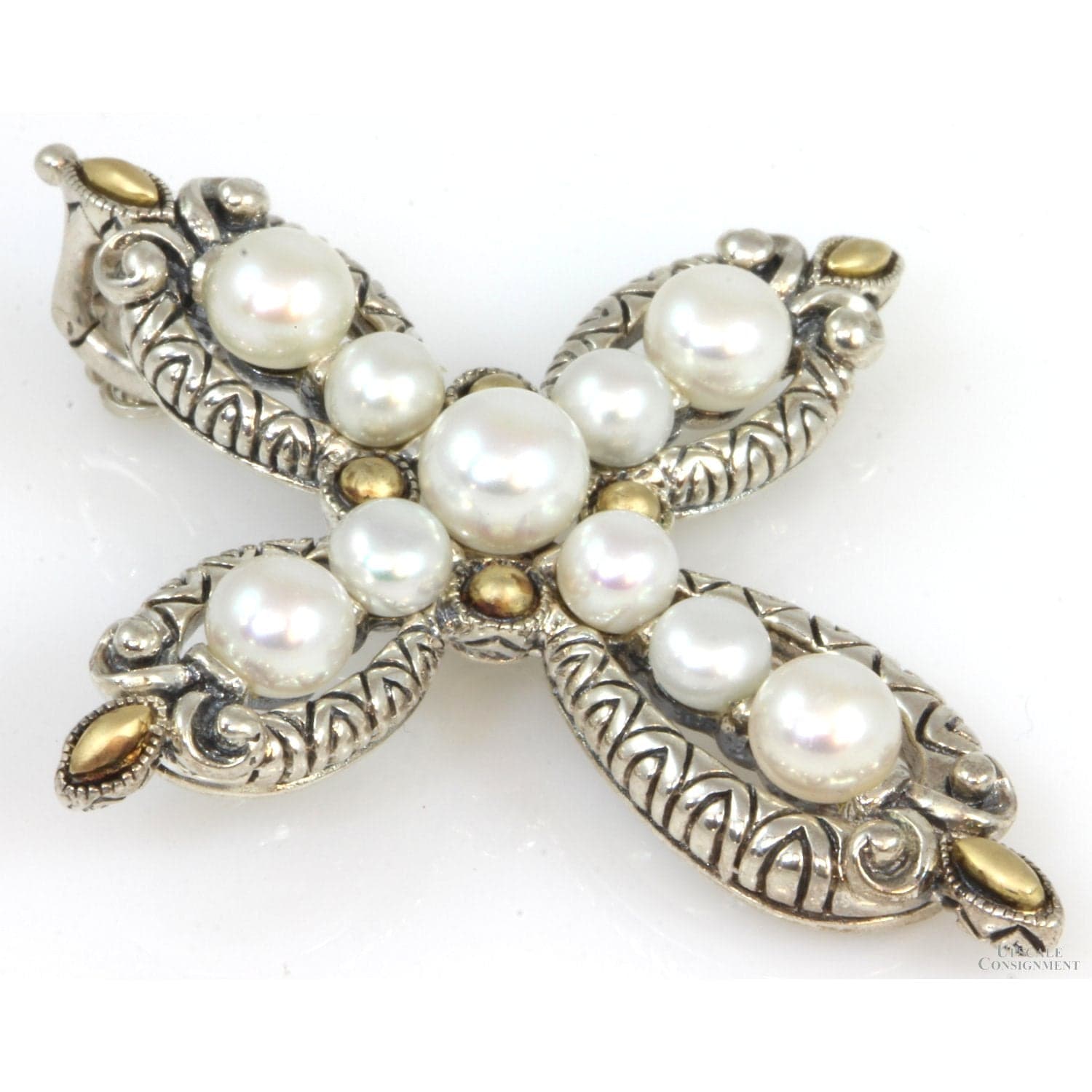 Bixby Sterling Silver & 18K Gold Pearl Cross Enhancer Pendant - 1-7/8" - Thumbnail 2