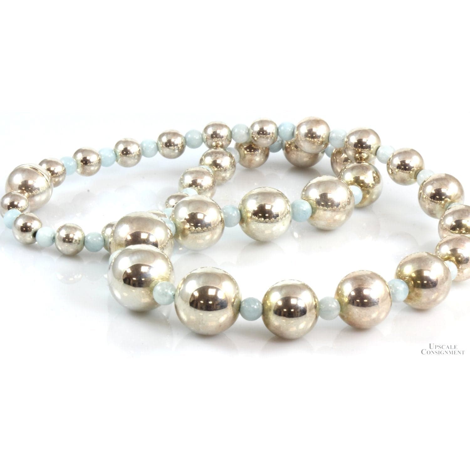 Sterling Silver over Resin Graduated Bead Strand w/Blue Spacer Beads - 20 in - Thumbnail 3