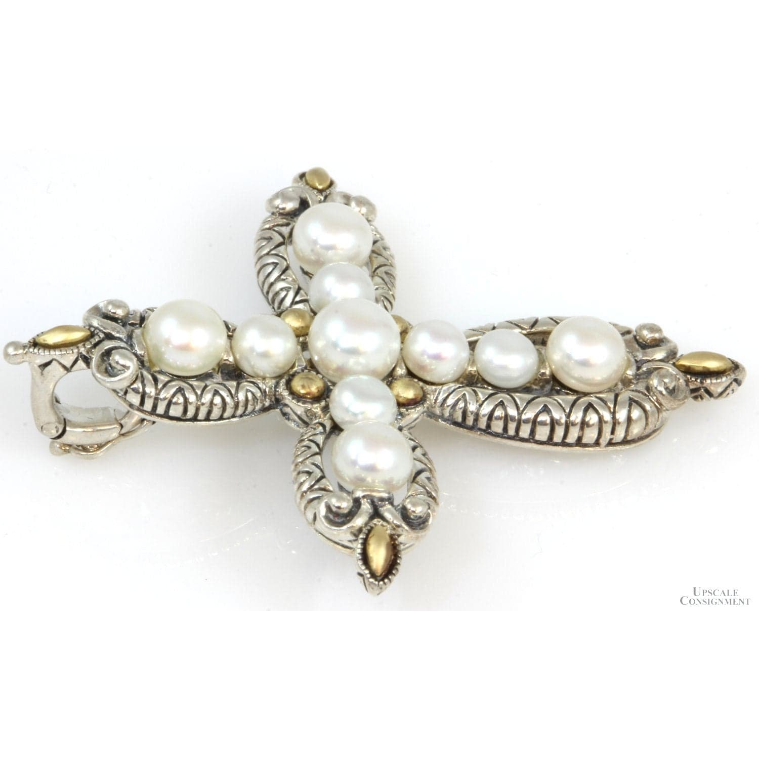 Bixby Sterling Silver & 18K Gold Pearl Cross Enhancer Pendant - 1-7/8" - Thumbnail 3