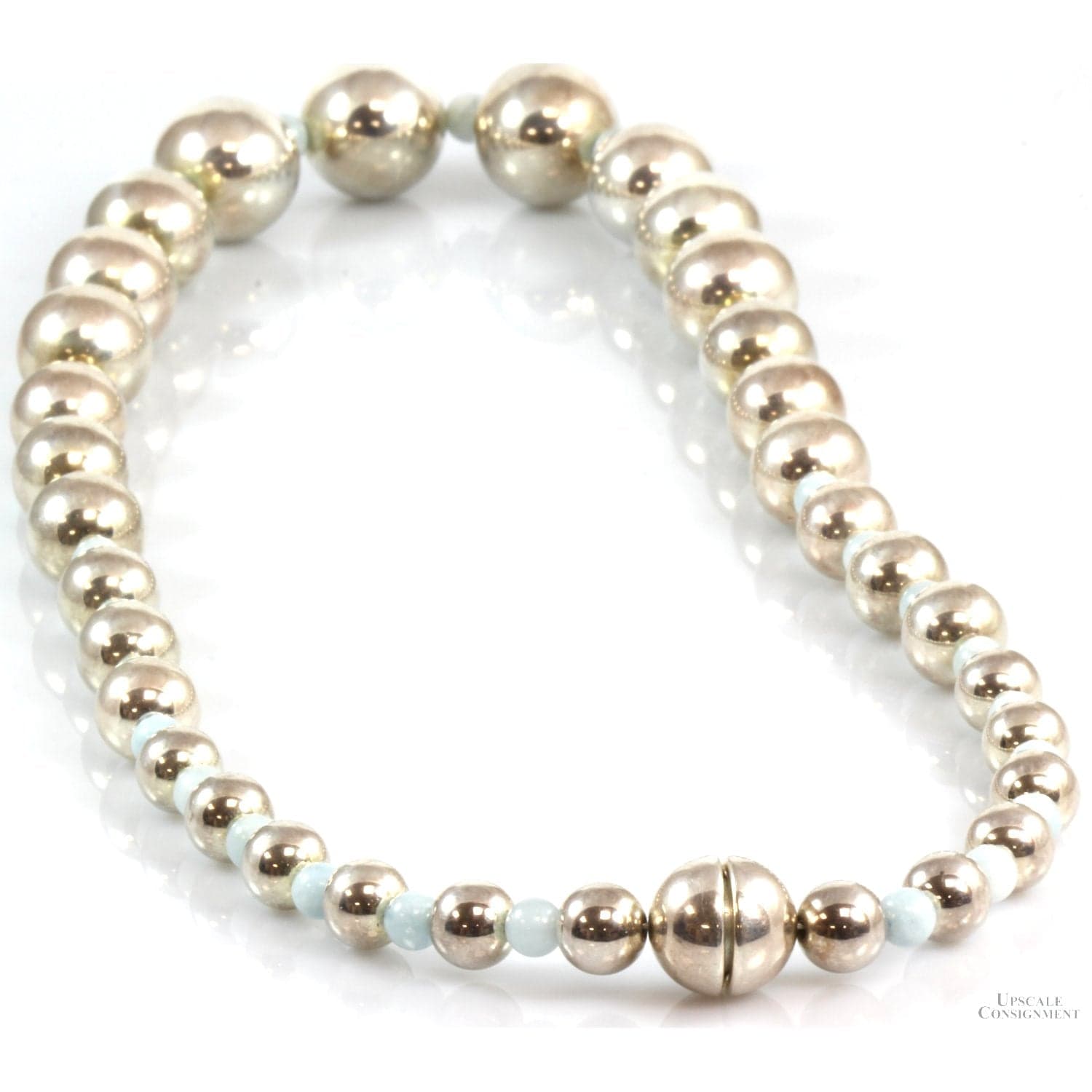 Sterling Silver over Resin Graduated Bead Strand w/Blue Spacer Beads - 20 in - Thumbnail 2