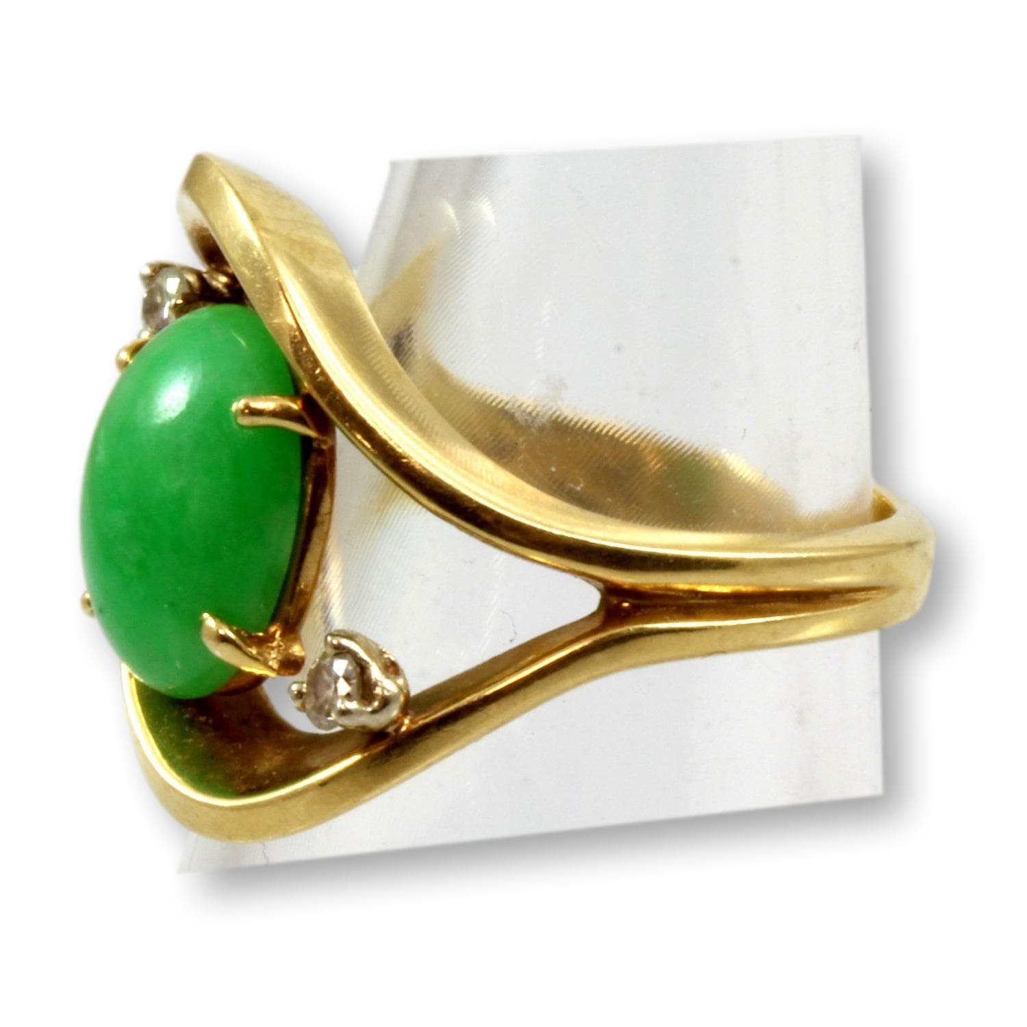 2.66ct Green Jadeite Jade & .12ctw Diamond 14K Gold Ring - Size 7.75 - Thumbnail 2