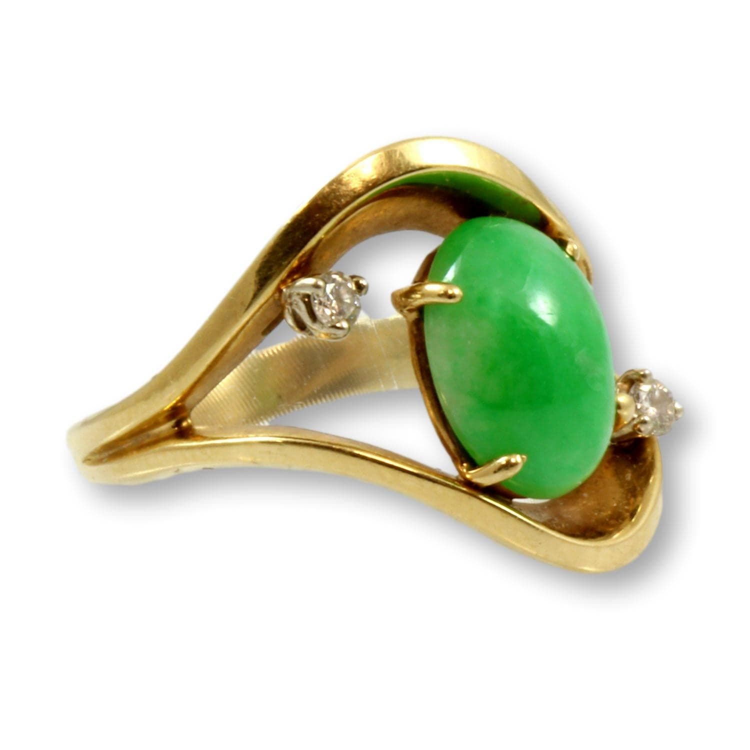 2.66ct Green Jadeite Jade & .12ctw Diamond 14K Gold Ring - Size 7.75 - Thumbnail 3