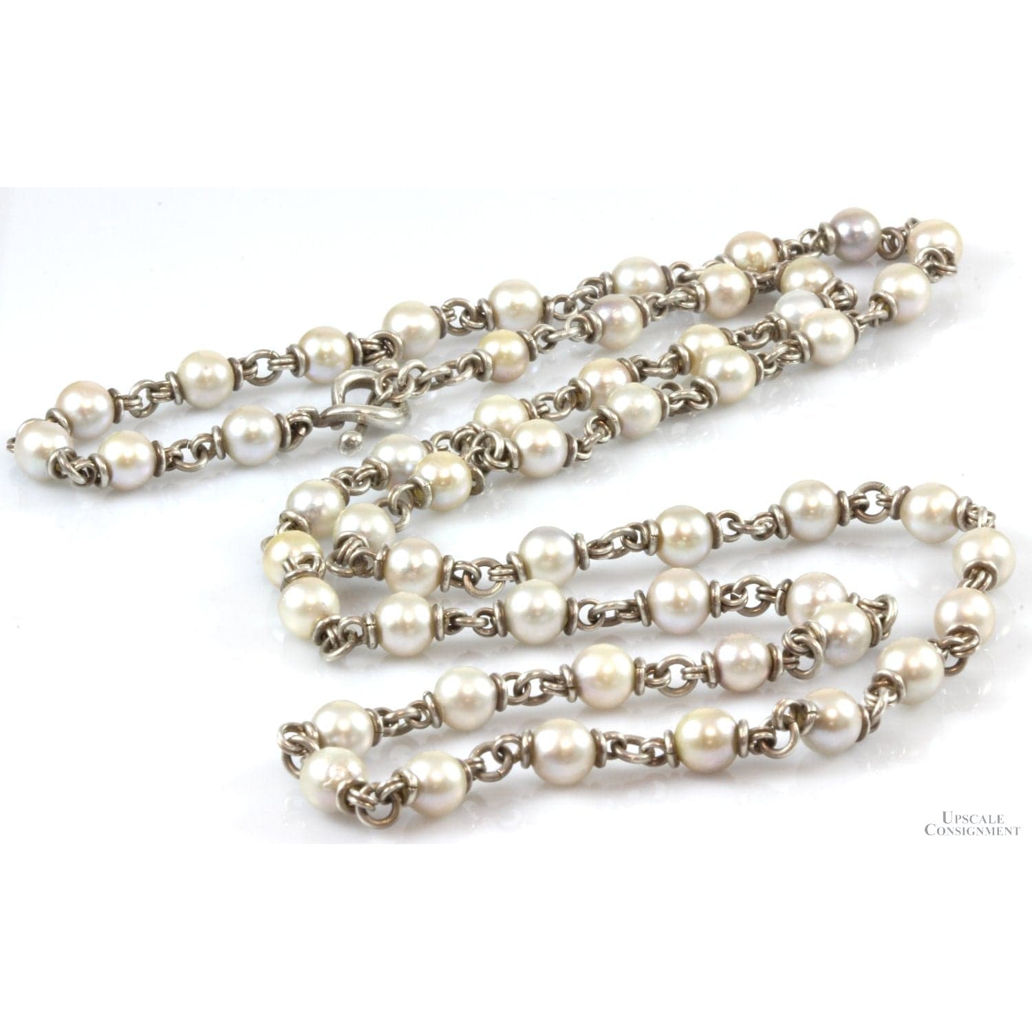 Michael Dawkins Sterling Silver Cream Pearl Strand Necklace - 31 in - Thumbnail 2