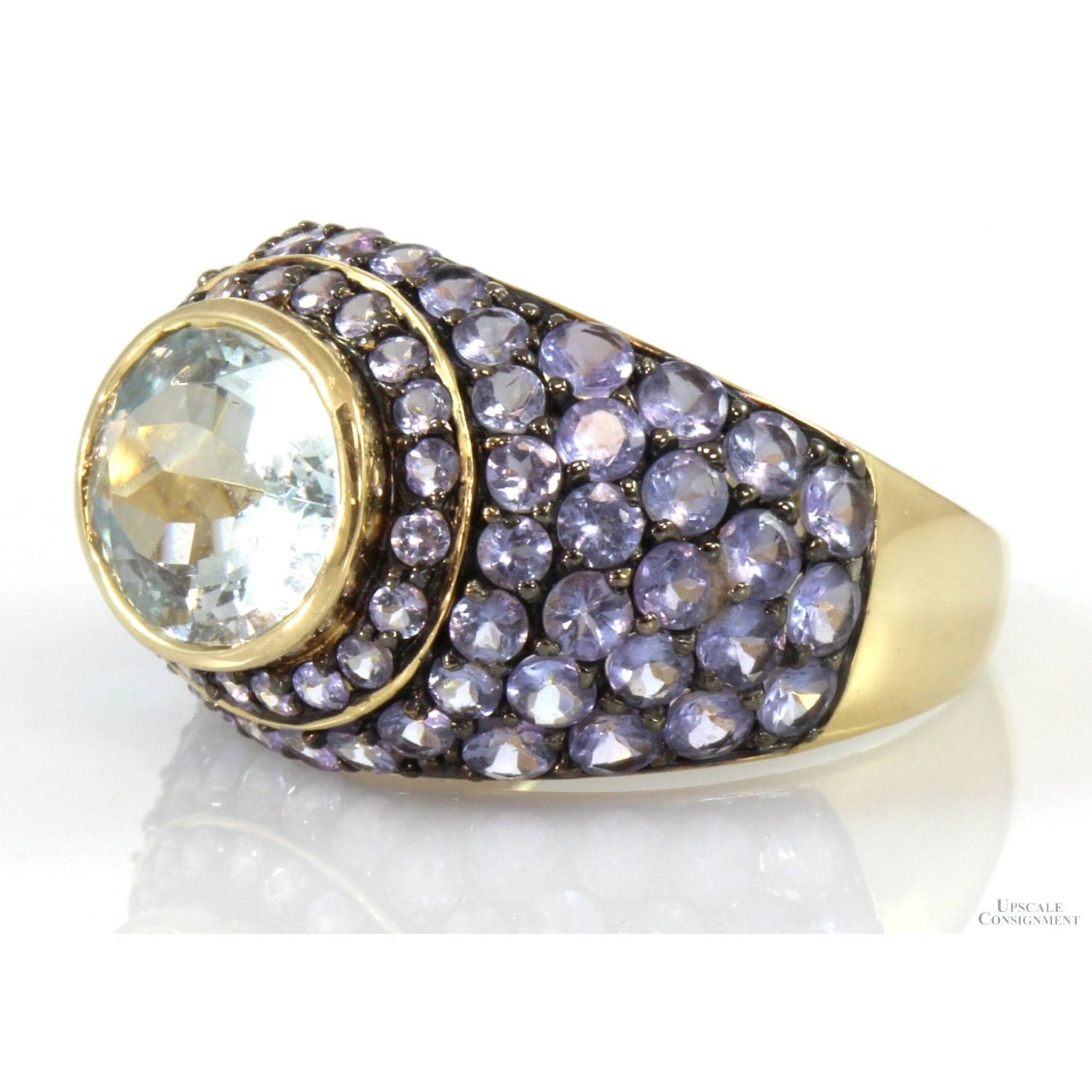 3.86ct Aquamarine & 3.58ctw Tanzanite 14K Gold Dome Ring - Size 9 - Thumbnail 3