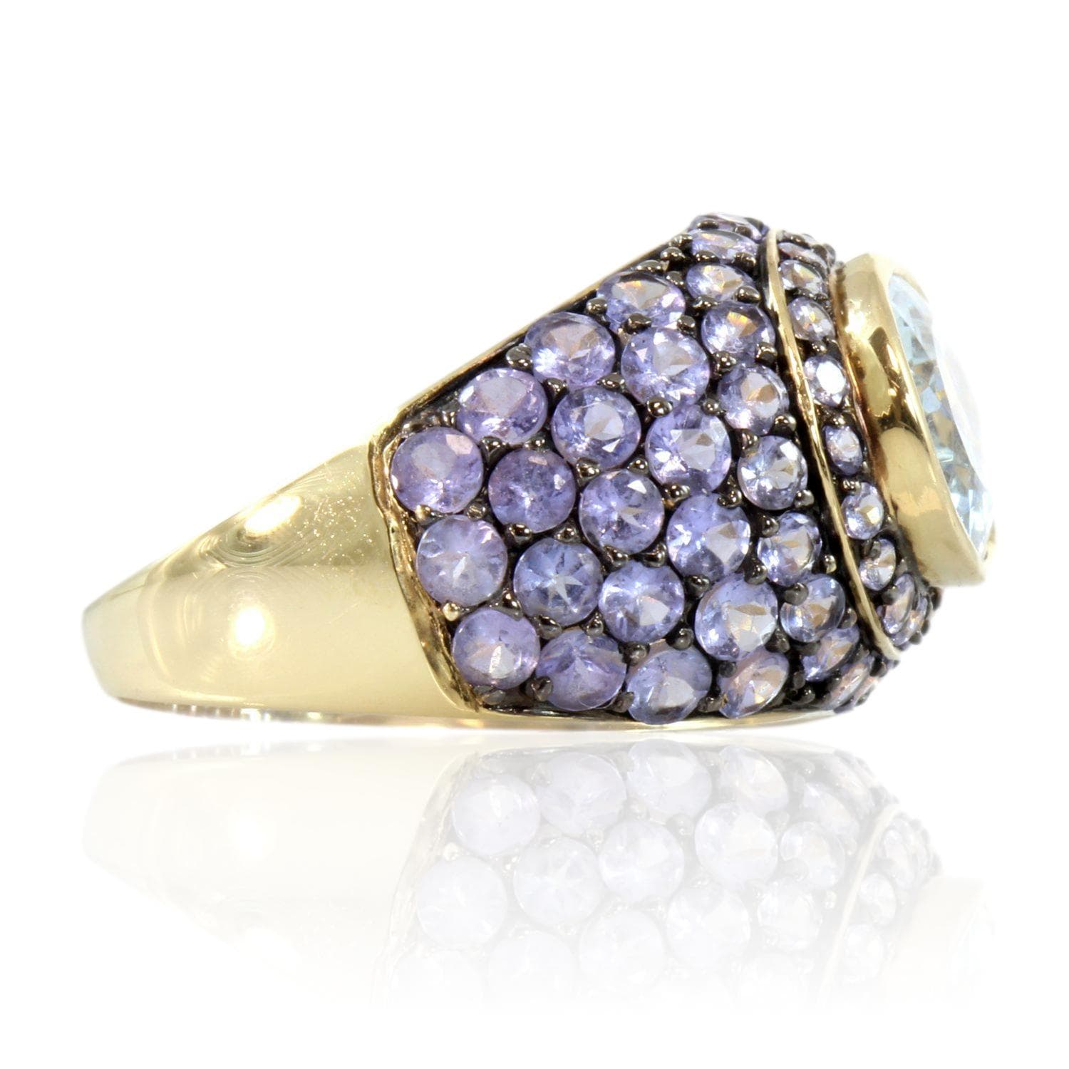 3.86ct Aquamarine & 3.58ctw Tanzanite 14K Gold Dome Ring - Size 9 - Thumbnail 4