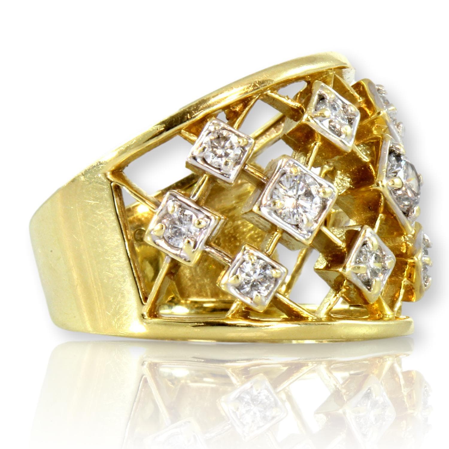 1.01ctw Diamond 14K Yellow Gold Wide Lattice Design Ring - Size 7 - Thumbnail 4