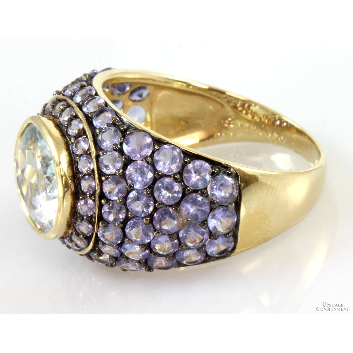 3.86ct Aquamarine & 3.58ctw Tanzanite 14K Gold Dome Ring - Size 9 - Thumbnail 5