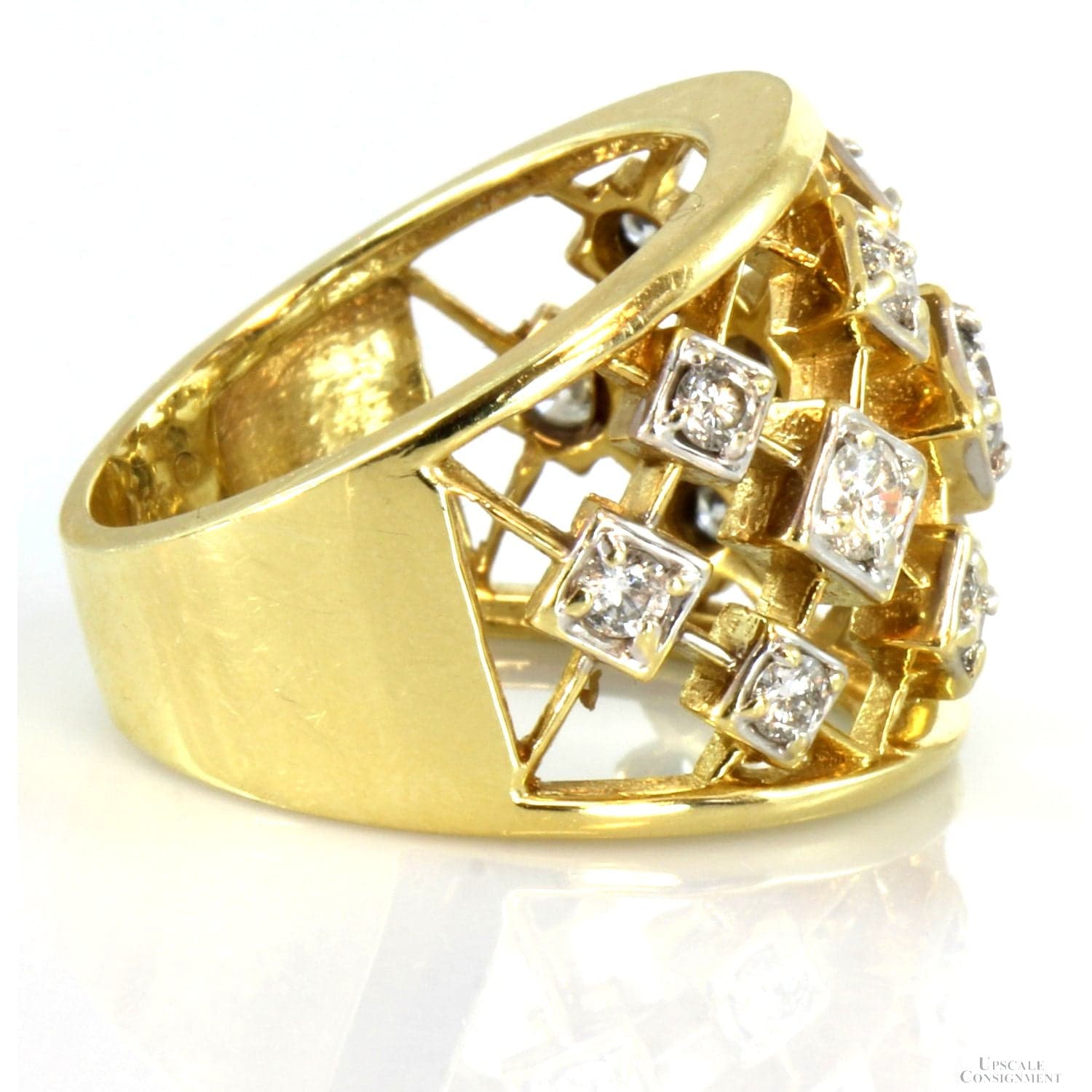 1.01ctw Diamond 14K Yellow Gold Wide Lattice Design Ring - Size 7 - Thumbnail 3