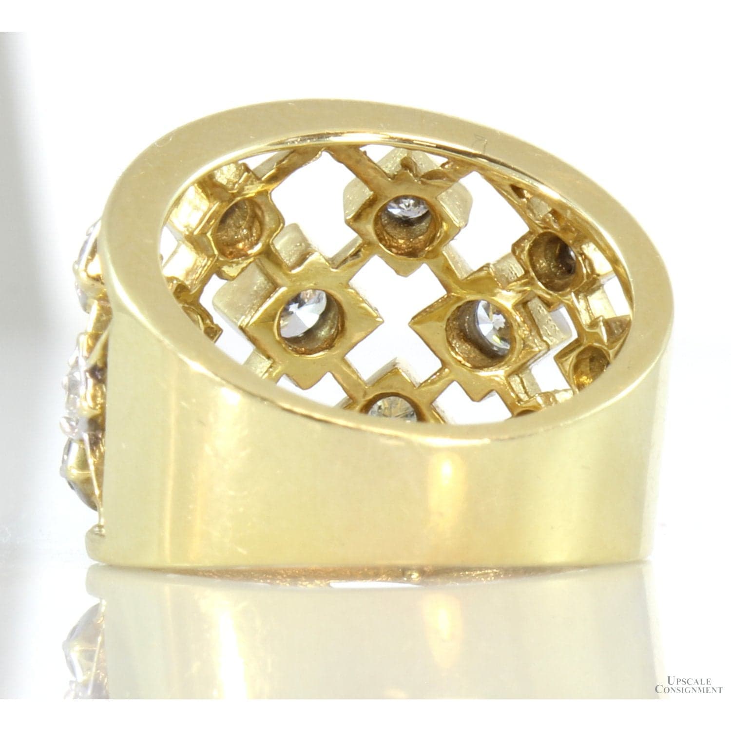 1.01ctw Diamond 14K Yellow Gold Wide Lattice Design Ring - Size 7 - Thumbnail 5