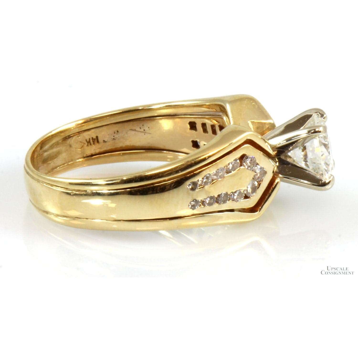 1.04ctw Diamond 14K Gold Wedding Set .83ct Round Brilliant Solitaire - Size 5.5 - Thumbnail 4