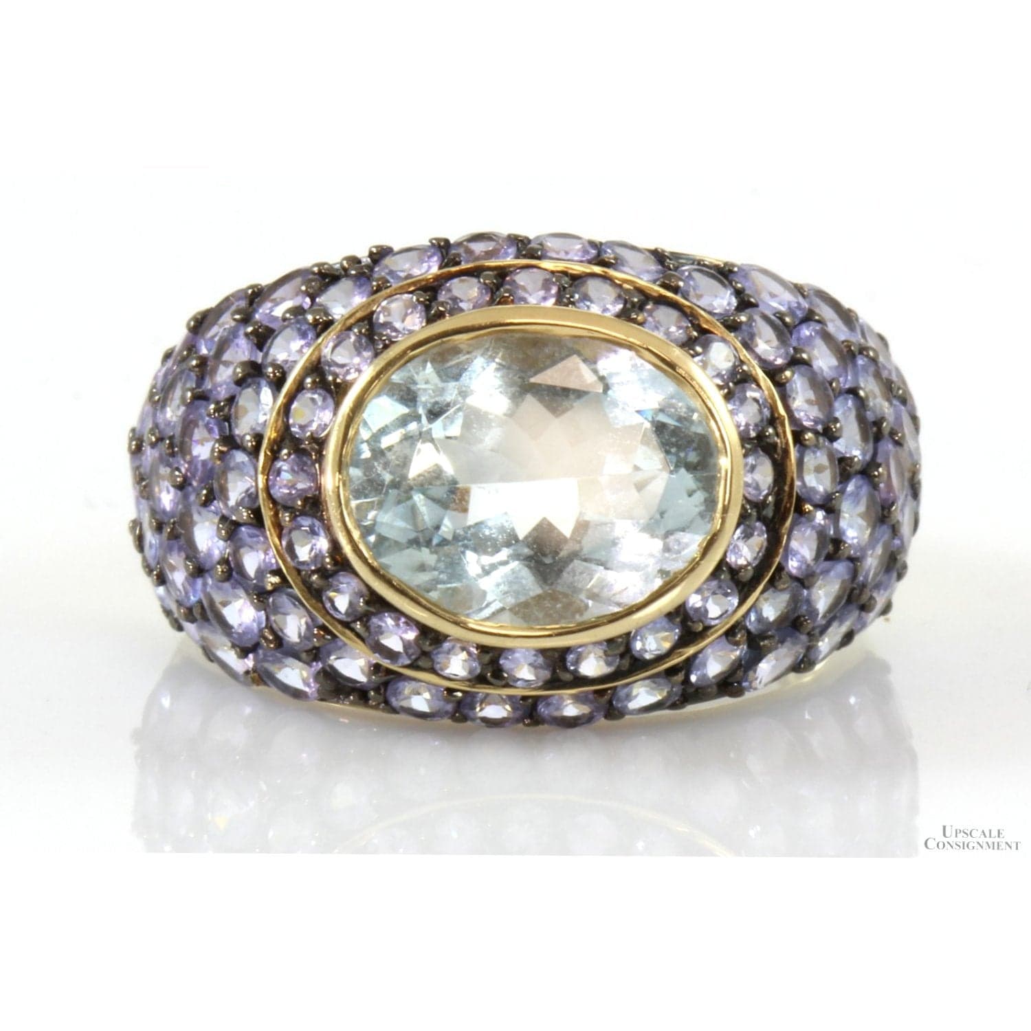 3.86ct Aquamarine & 3.58ctw Tanzanite 14K Gold Dome Ring - Size 9 - Image 1
