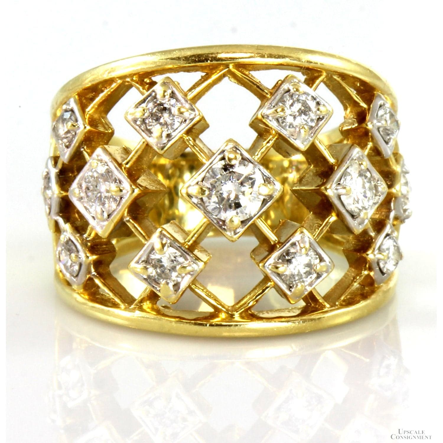 1.01ctw Diamond 14K Yellow Gold Wide Lattice Design Ring - Size 7 - Image 1