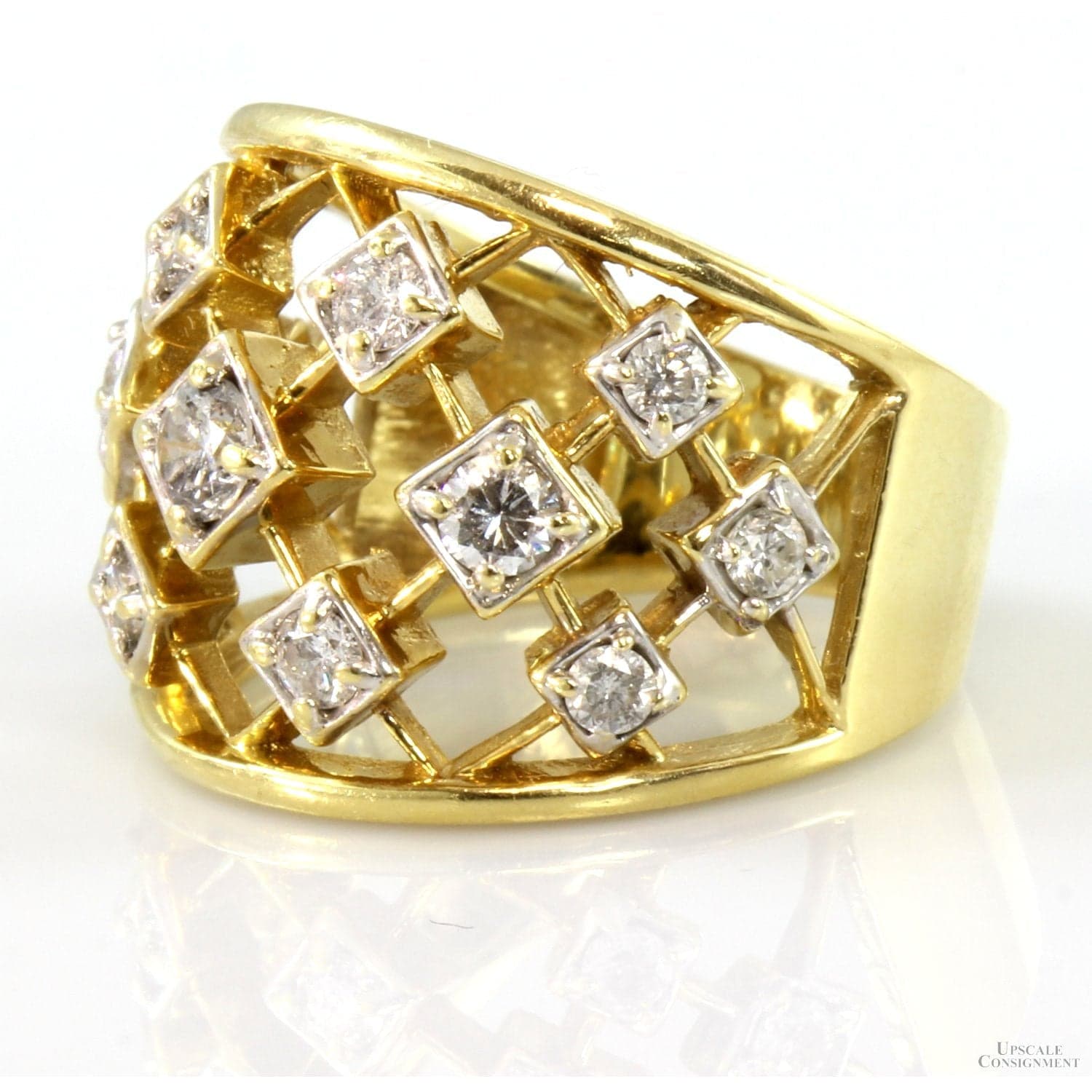 1.01ctw Diamond 14K Yellow Gold Wide Lattice Design Ring - Size 7 - Thumbnail 2