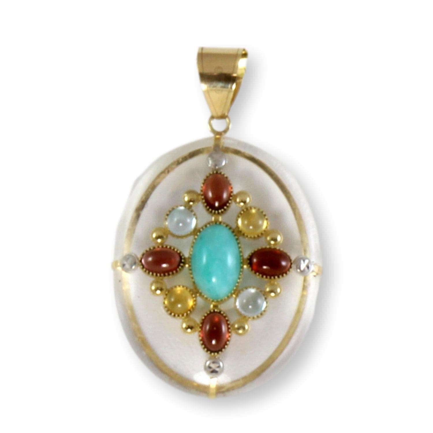 1.85ct Amazonite, 45ct Rock Crystal & Multi-Gem 14K Pendant - 1-7/8" - Image 1