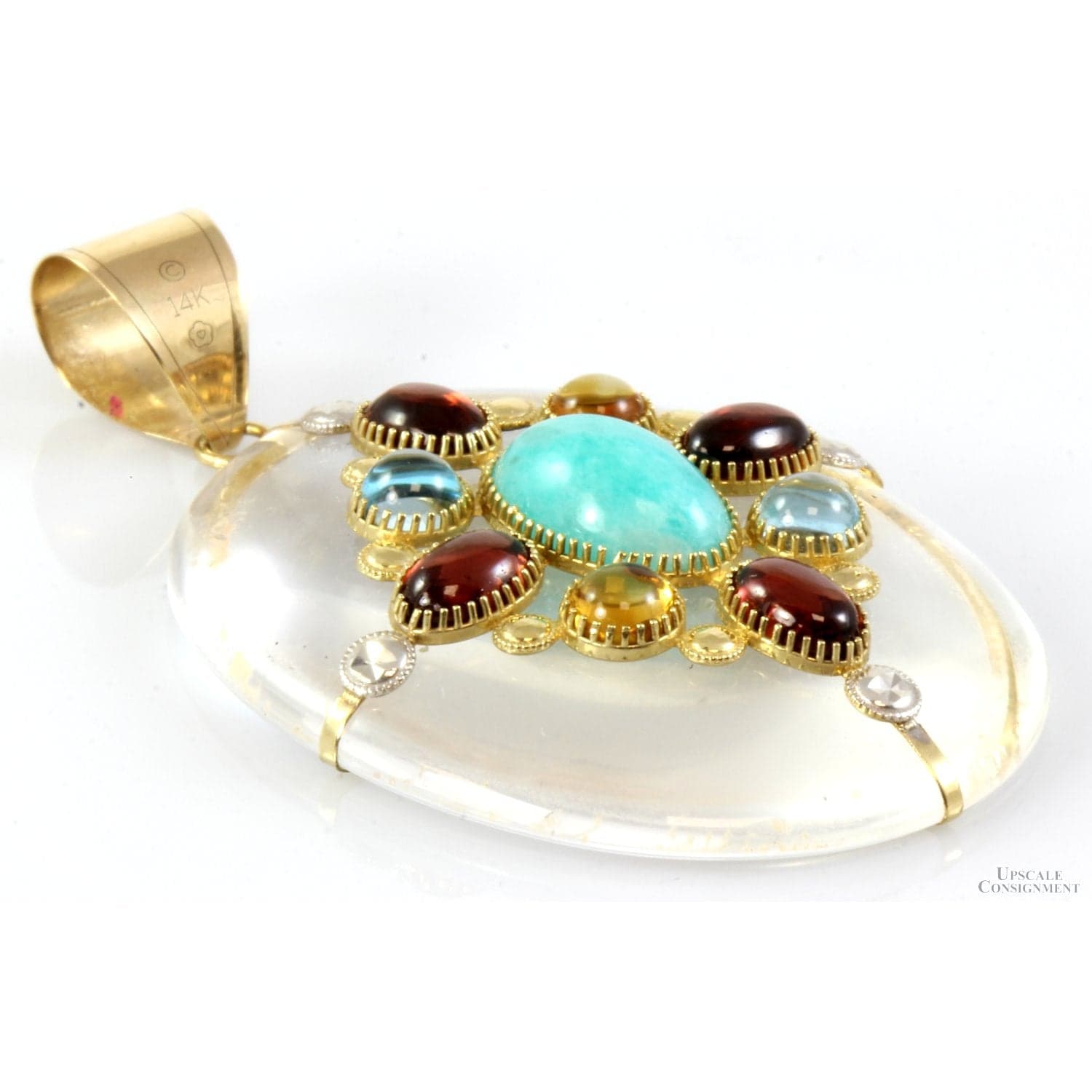 1.85ct Amazonite, 45ct Rock Crystal & Multi-Gem 14K Pendant - 1-7/8" - Thumbnail 3