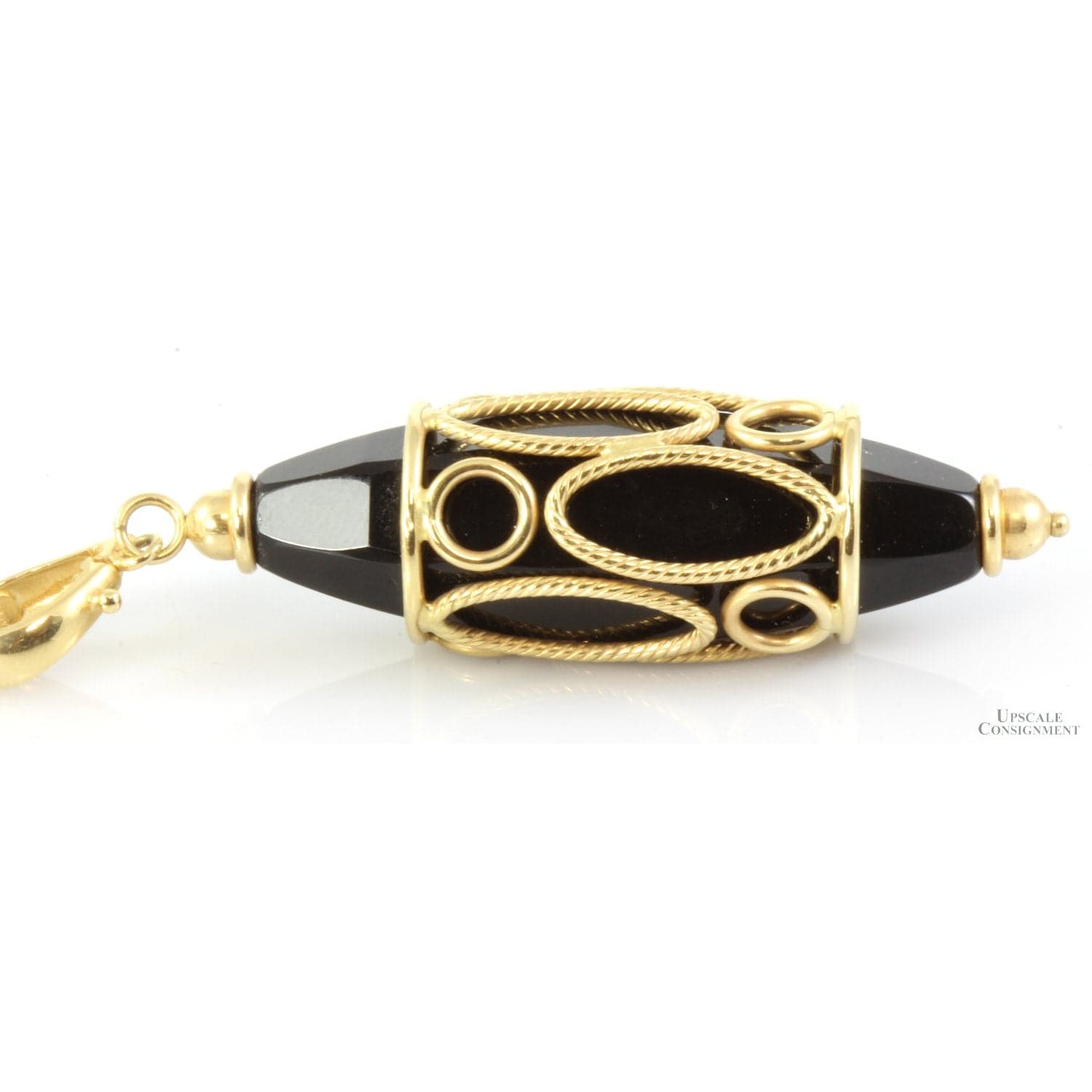 Italian Black Onyx 14K Gold Decorative Filigree Pendant - 2.5 " - Thumbnail 3