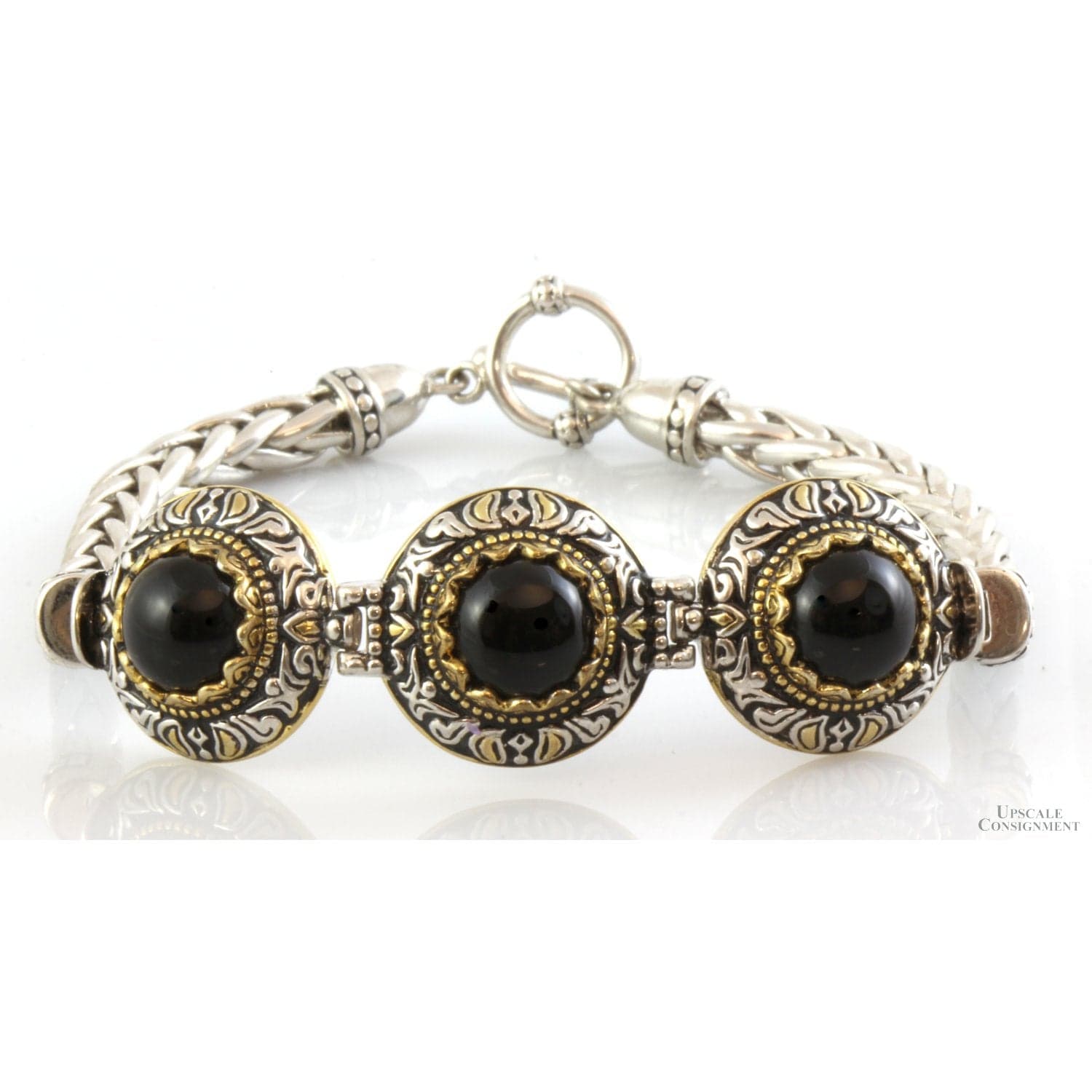 Sterling Silver & 18K Yellow Gold Black Onyx Bracelet - 9 in - Image 1