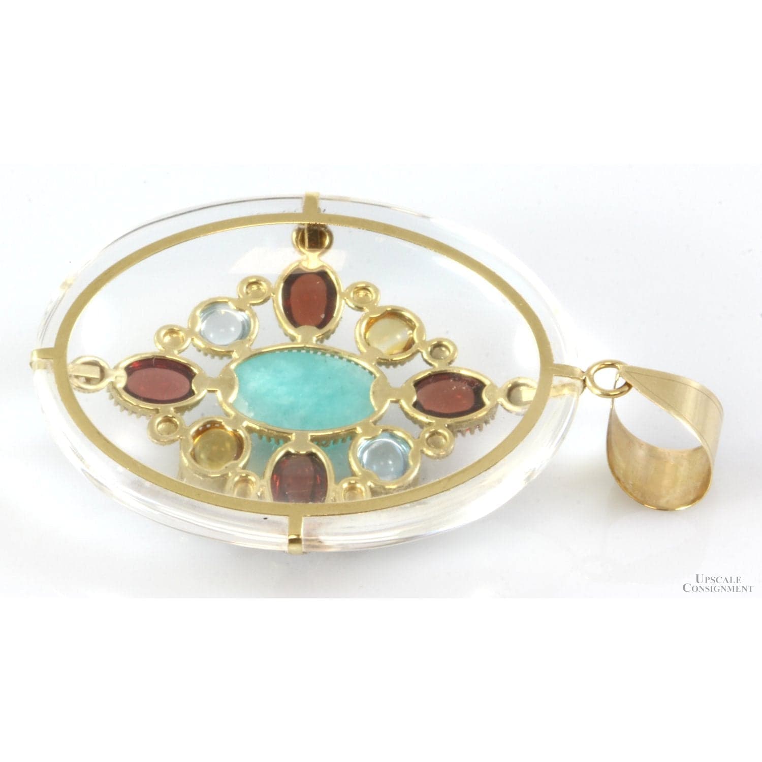 1.85ct Amazonite, 45ct Rock Crystal & Multi-Gem 14K Pendant - 1-7/8" - Thumbnail 5