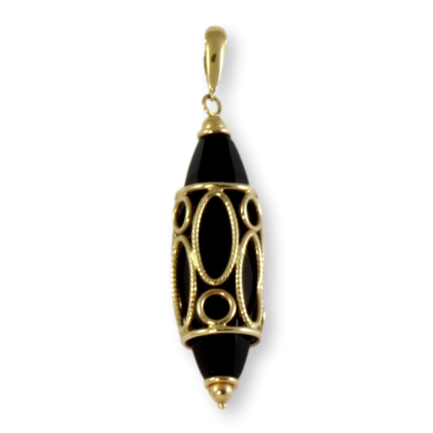 Italian Black Onyx 14K Gold Decorative Filigree Pendant - 2.5 " - Image 1