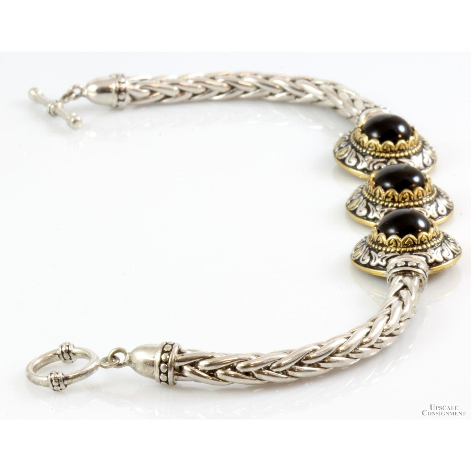 Sterling Silver & 18K Yellow Gold Black Onyx Bracelet - 9 in - Thumbnail 2
