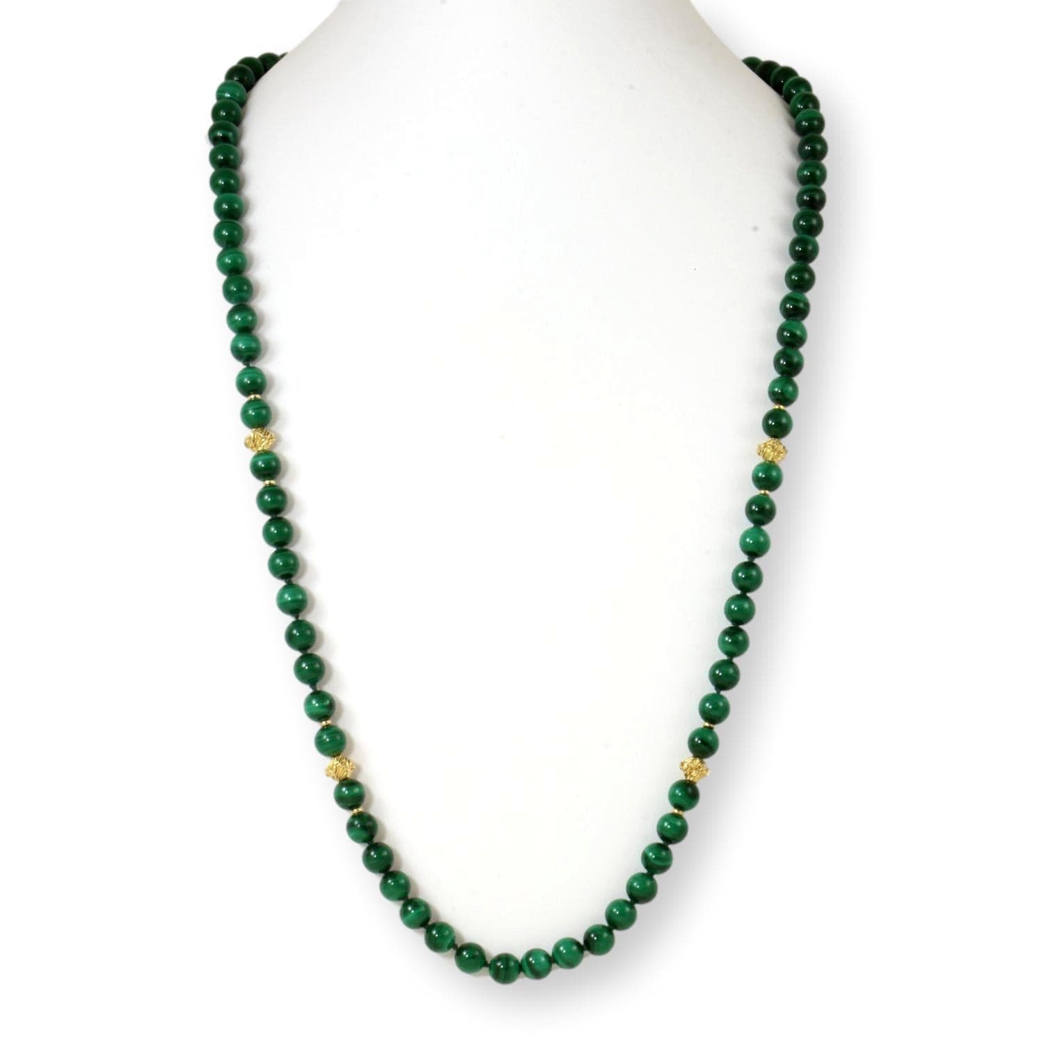 30" Malachite Bead Strand w/14K Gold Bead Stations - 30 in - Image 1