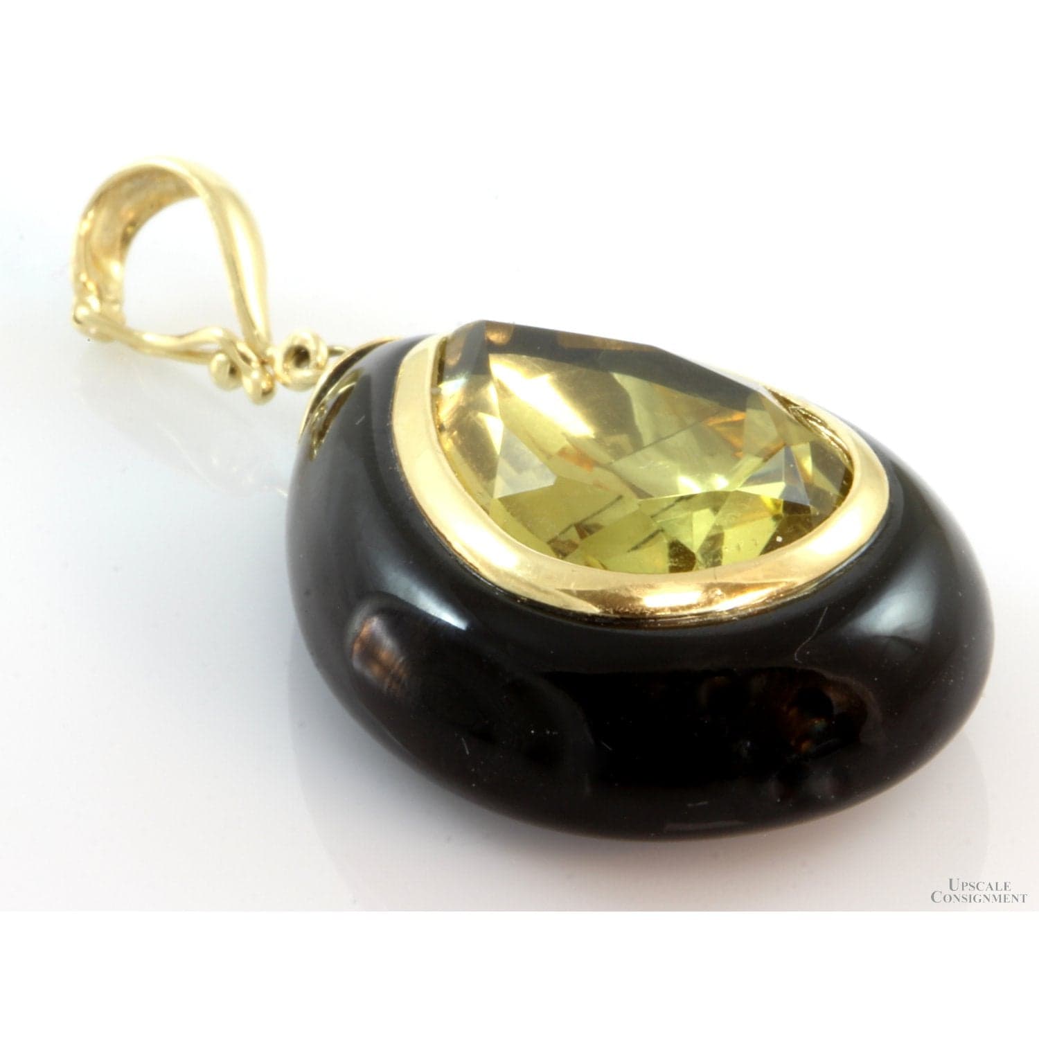 Black Onyx & Lemon Quartz 14K Gold Enhancer Pendant - 1.75" - Thumbnail 2