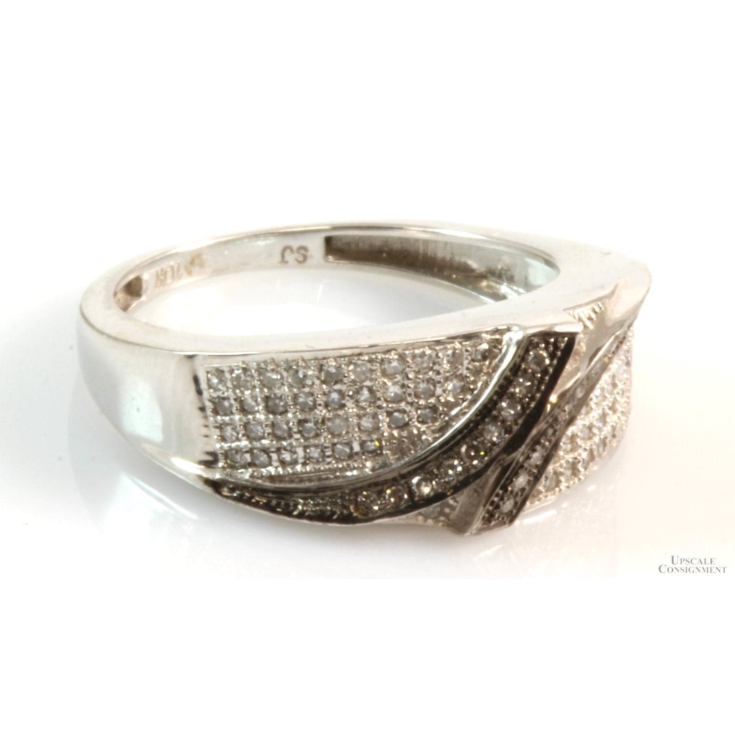 .25ctw Diamond 10K White Gold Band Black Rhodium Accent - Size 6 - Thumbnail 2