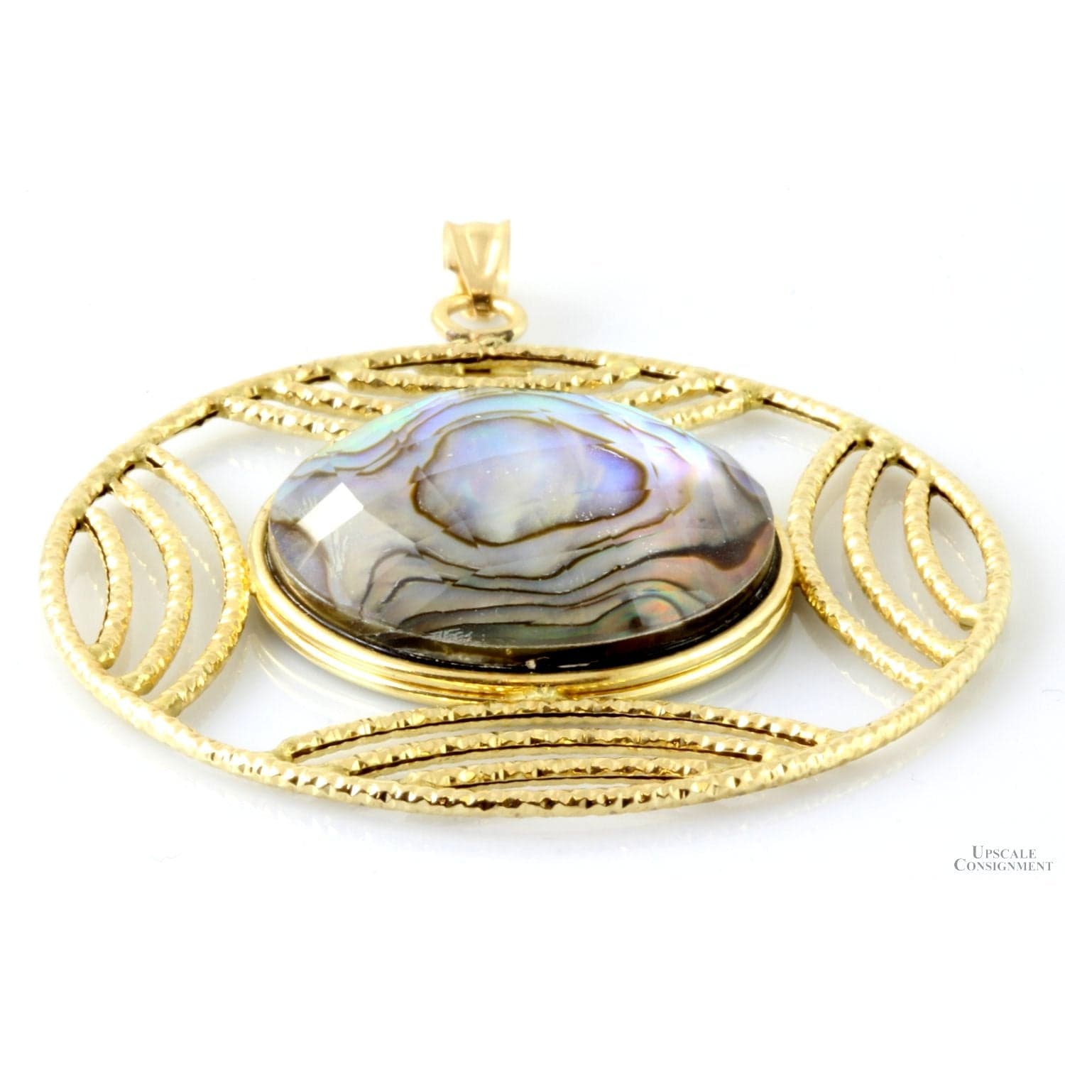Abalone Triplet Pendant in 14K Yellow Gold Textured Surround - 2.125"(l) - Image 1