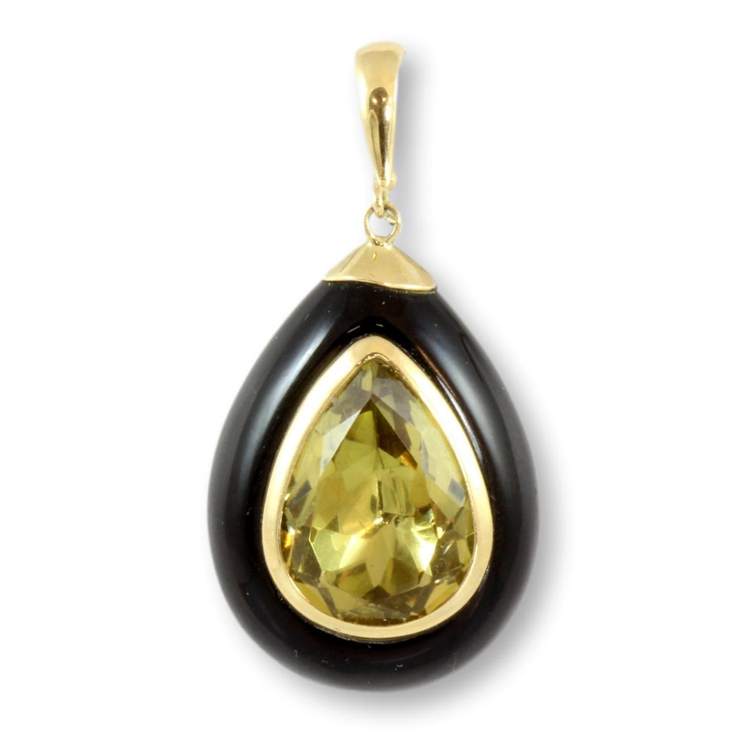 Black Onyx & Lemon Quartz 14K Gold Enhancer Pendant - 1.75" - Image 1