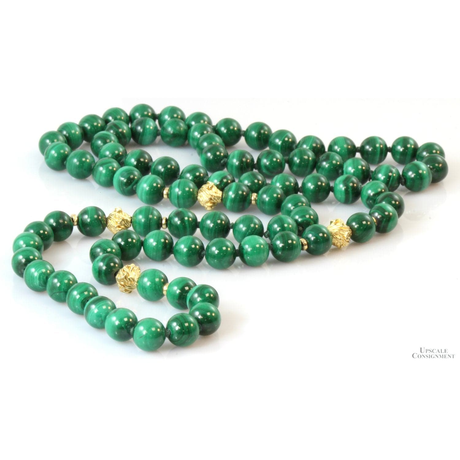 30" Malachite Bead Strand w/14K Gold Bead Stations - 30 in - Thumbnail 2