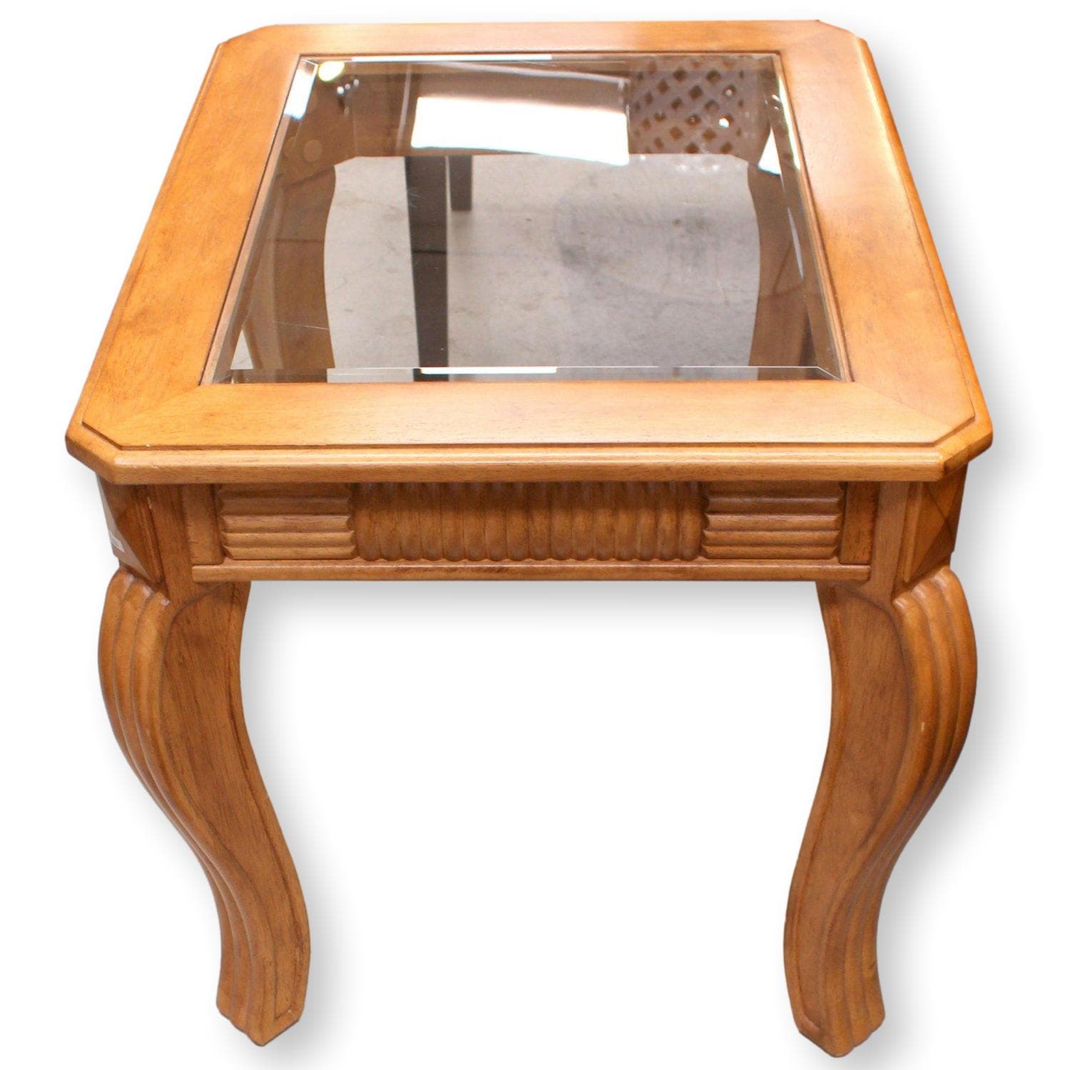 Glass Insert Top End Table - Warm Finish - Image 1