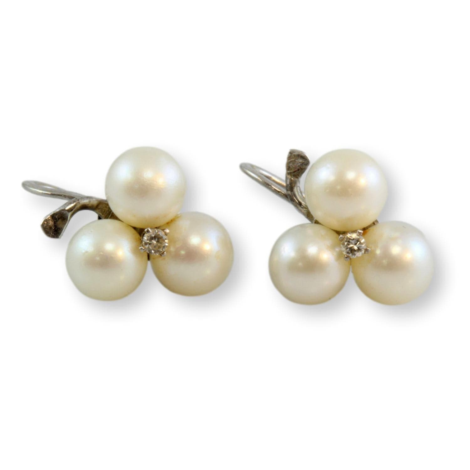 7mm White Pearl & .06ctw Diamond 14K Gold Screw Back Earrings - .72"(h) - Image 1