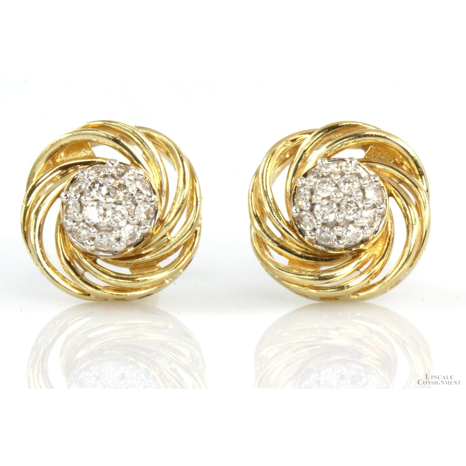 .21ctw Diamond Cluster 10K Yellow Gold Love Knot Earrings - .4375 Diameter - Image 1