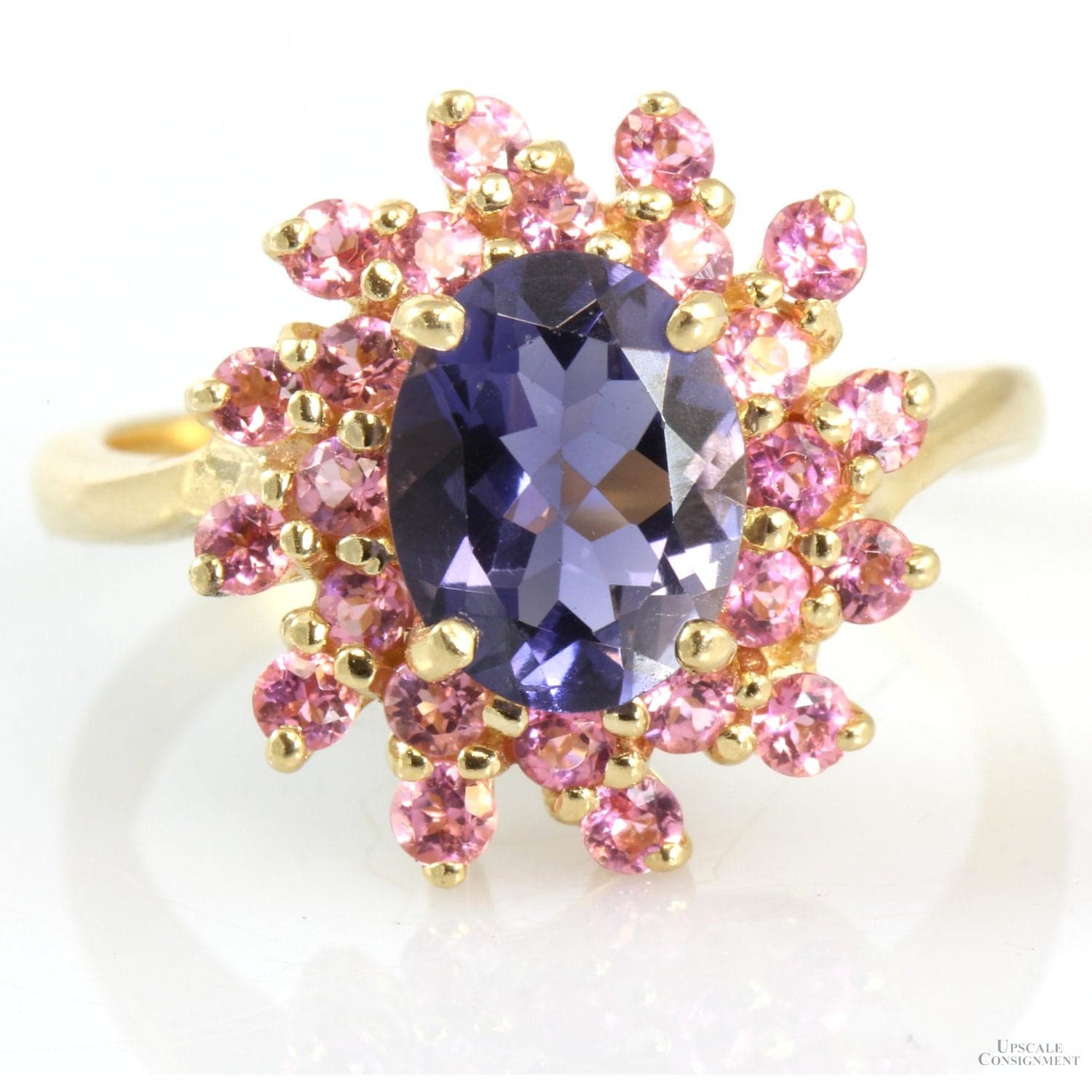.73ct Bluish-Purple Iolite 14K Gold Ring .96ctw Pink Topaz Halo - Size 7.5 - Image 1