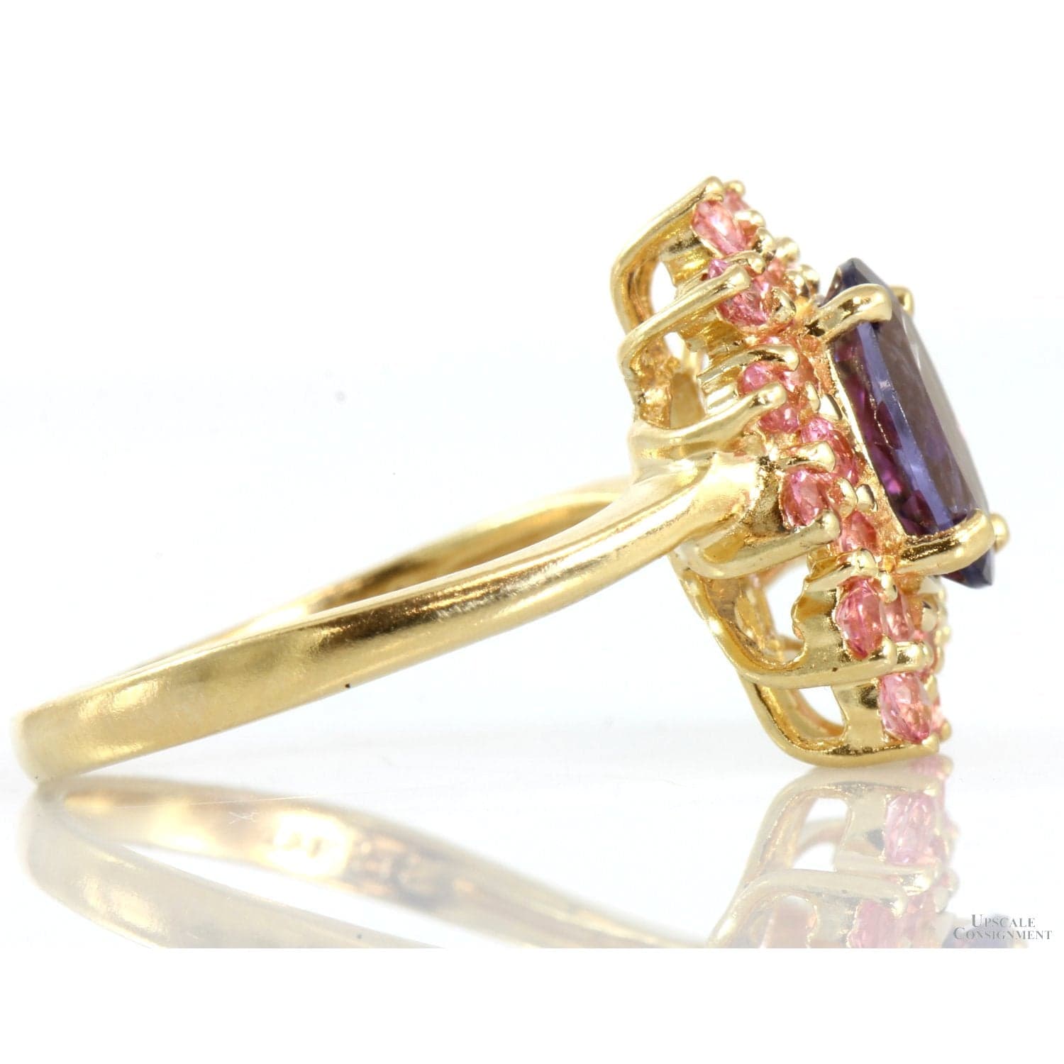 .73ct Bluish-Purple Iolite 14K Gold Ring .96ctw Pink Topaz Halo - Size 7.5 - Thumbnail 4