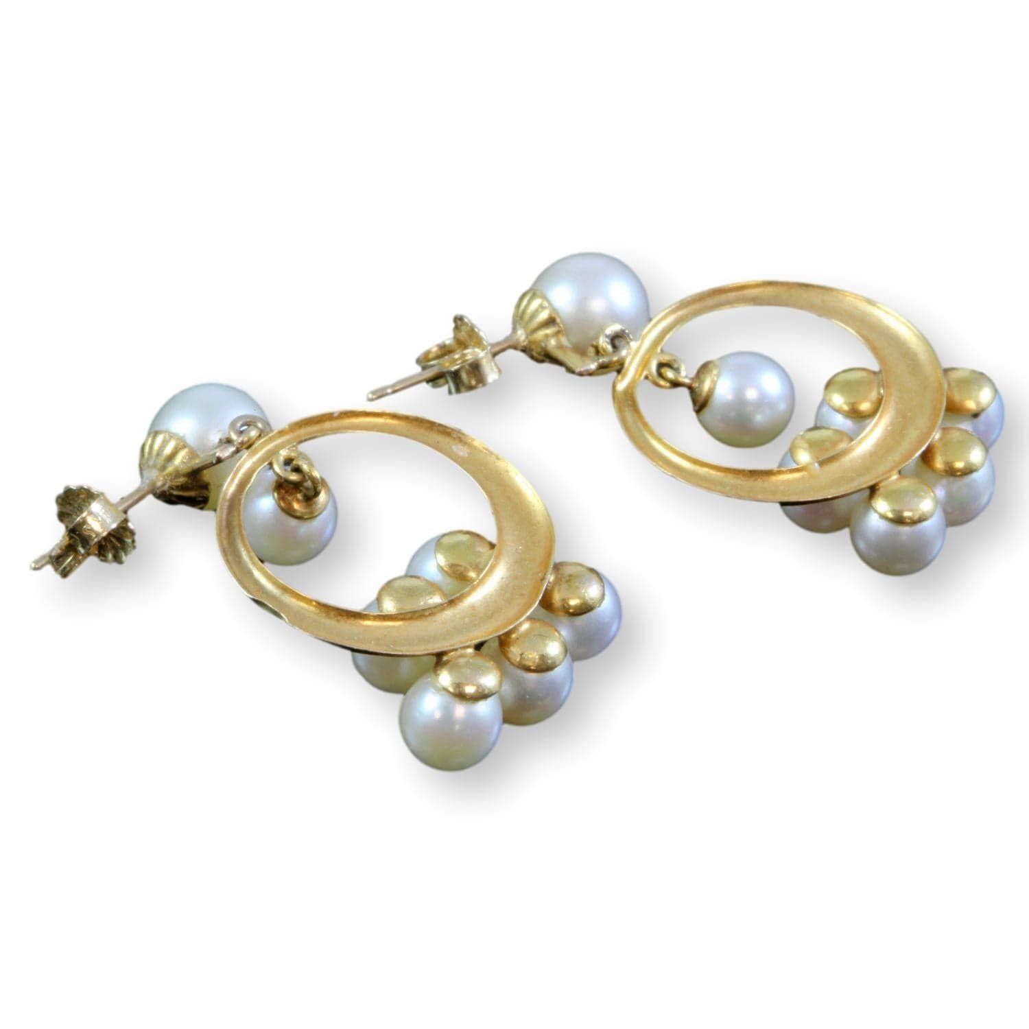 Pearl Cluster 14K Yellow Gold Articulated Dangle Earrings - 1.25 in - Thumbnail 2