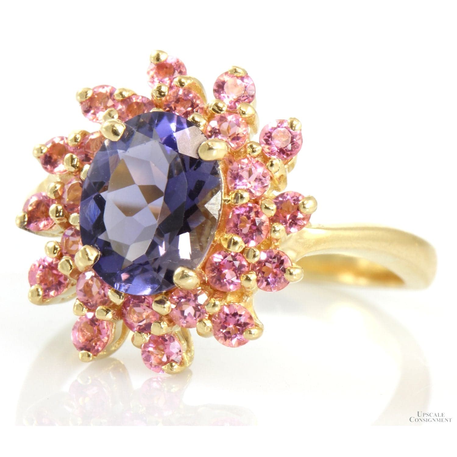.73ct Bluish-Purple Iolite 14K Gold Ring .96ctw Pink Topaz Halo - Size 7.5 - Thumbnail 2