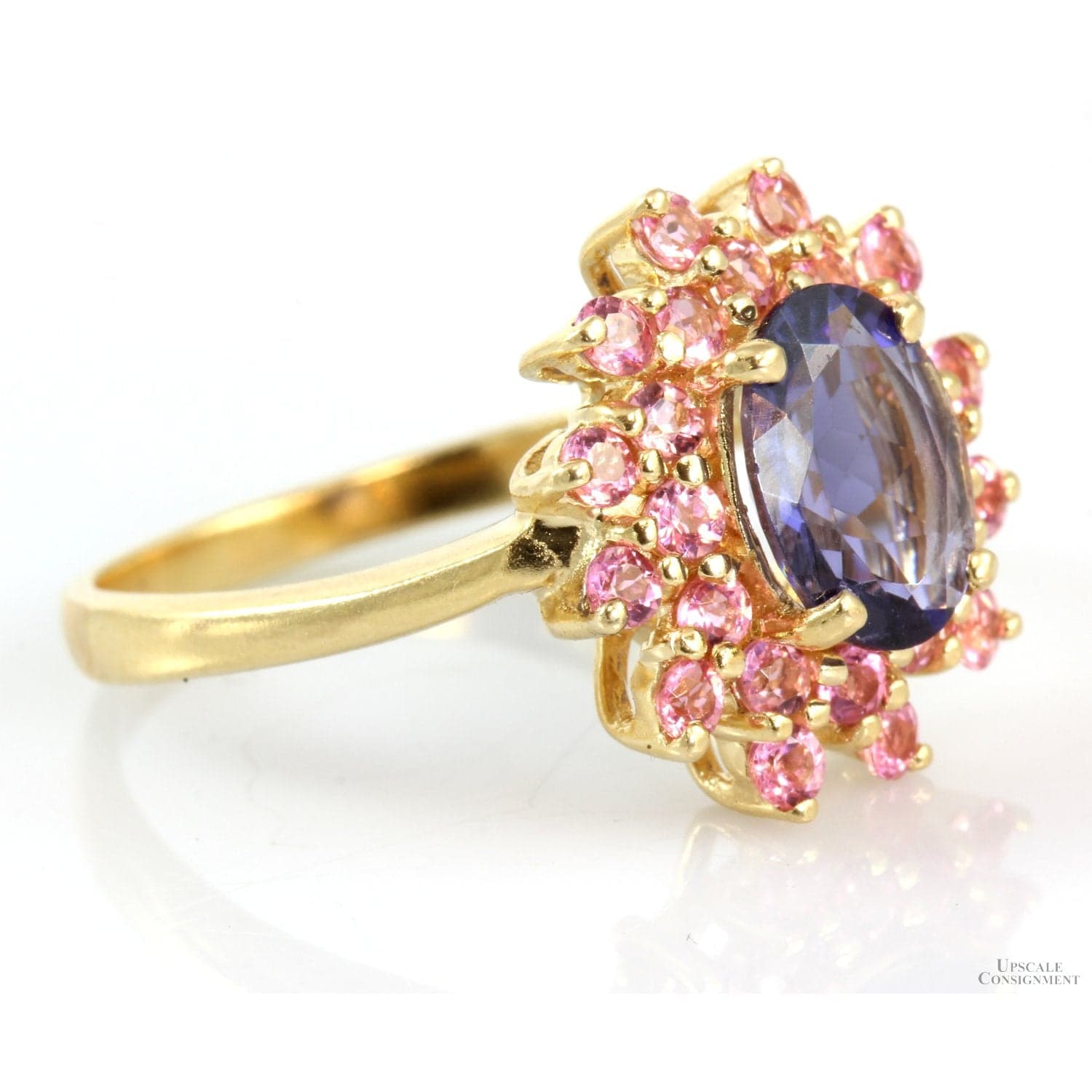 .73ct Bluish-Purple Iolite 14K Gold Ring .96ctw Pink Topaz Halo - Size 7.5 - Thumbnail 3
