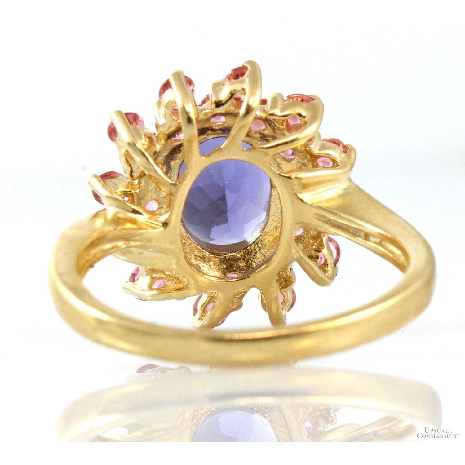 .73ct Bluish-Purple Iolite 14K Gold Ring .96ctw Pink Topaz Halo - Size 7.5 - Thumbnail 5