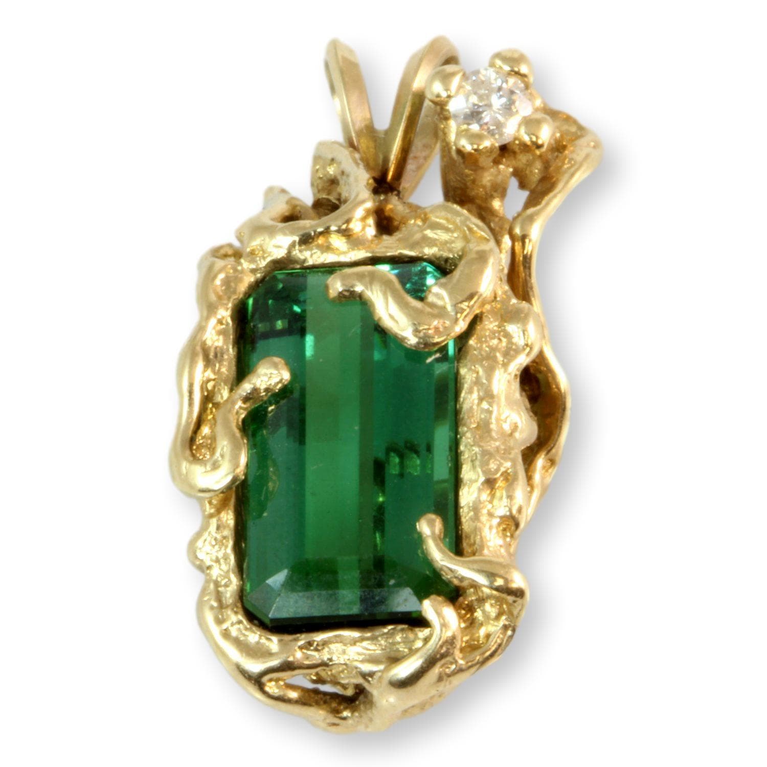 14K Gold 4.08ct Green Chrome Tourmaline Diamond Pendant - Image 1