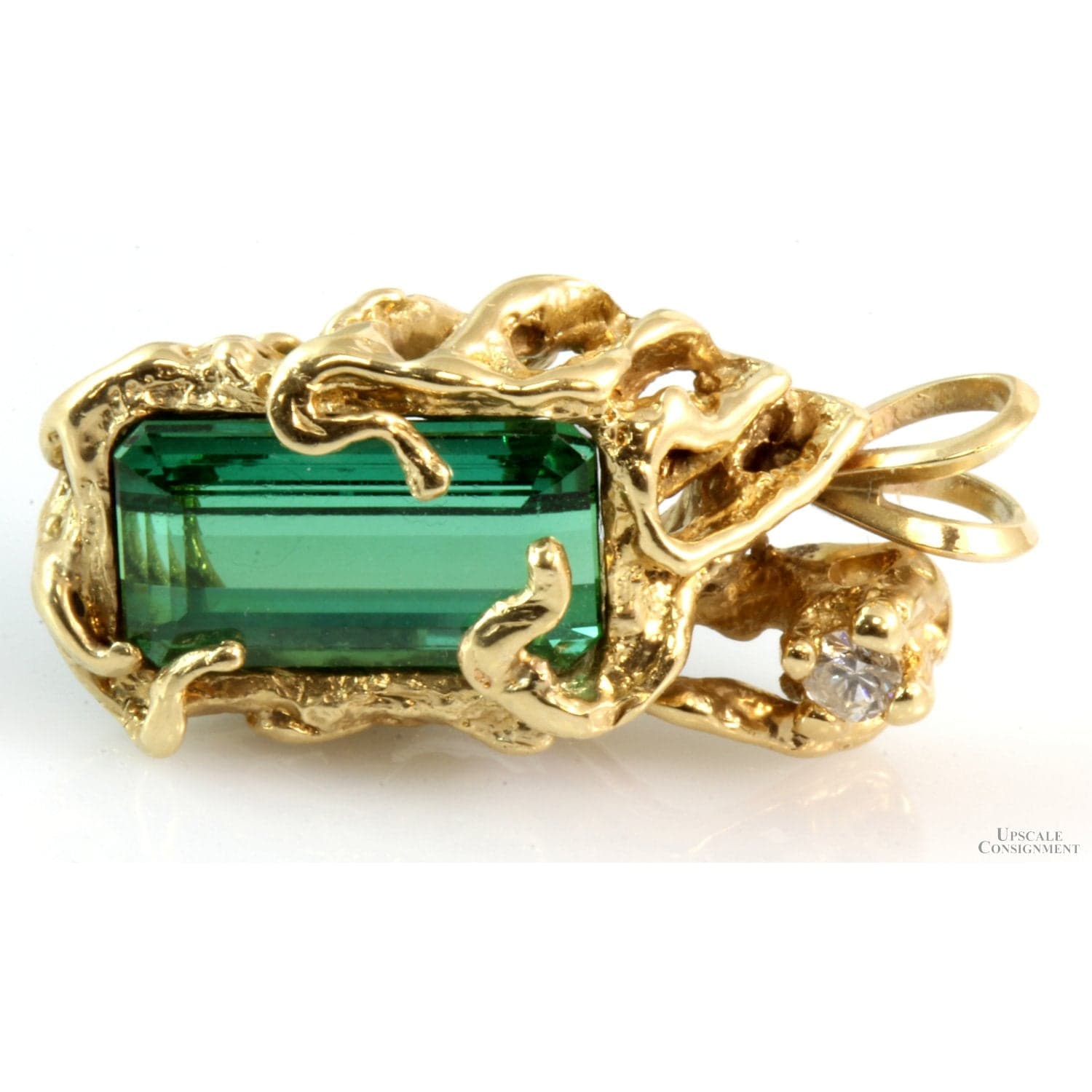 14K Gold 4.08ct Green Chrome Tourmaline Diamond Pendant - Thumbnail 2