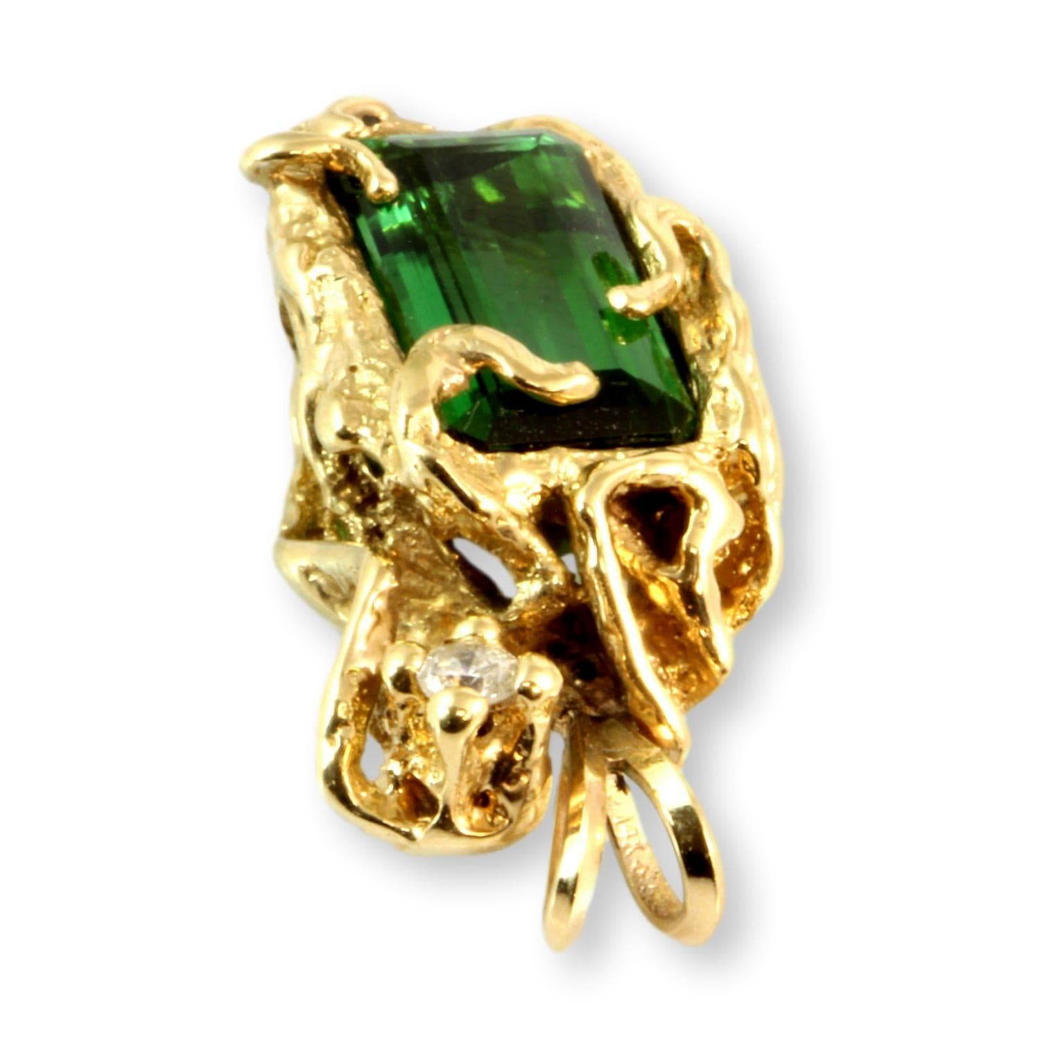 14K Gold 4.08ct Green Chrome Tourmaline Diamond Pendant - Thumbnail 4